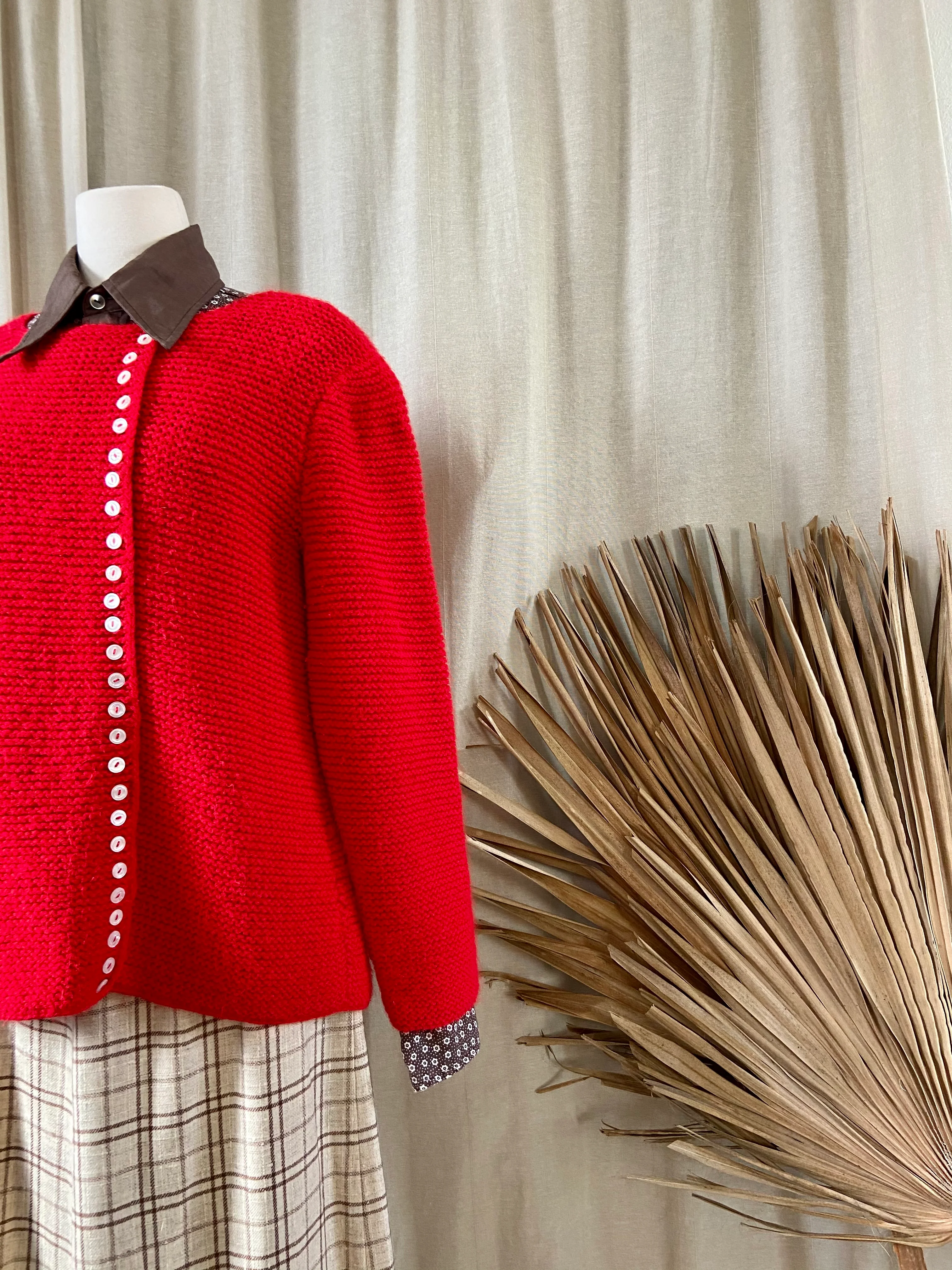 60s/70s Hand Knit Wool Slouchy Pullover Sweater In Red - Image 5