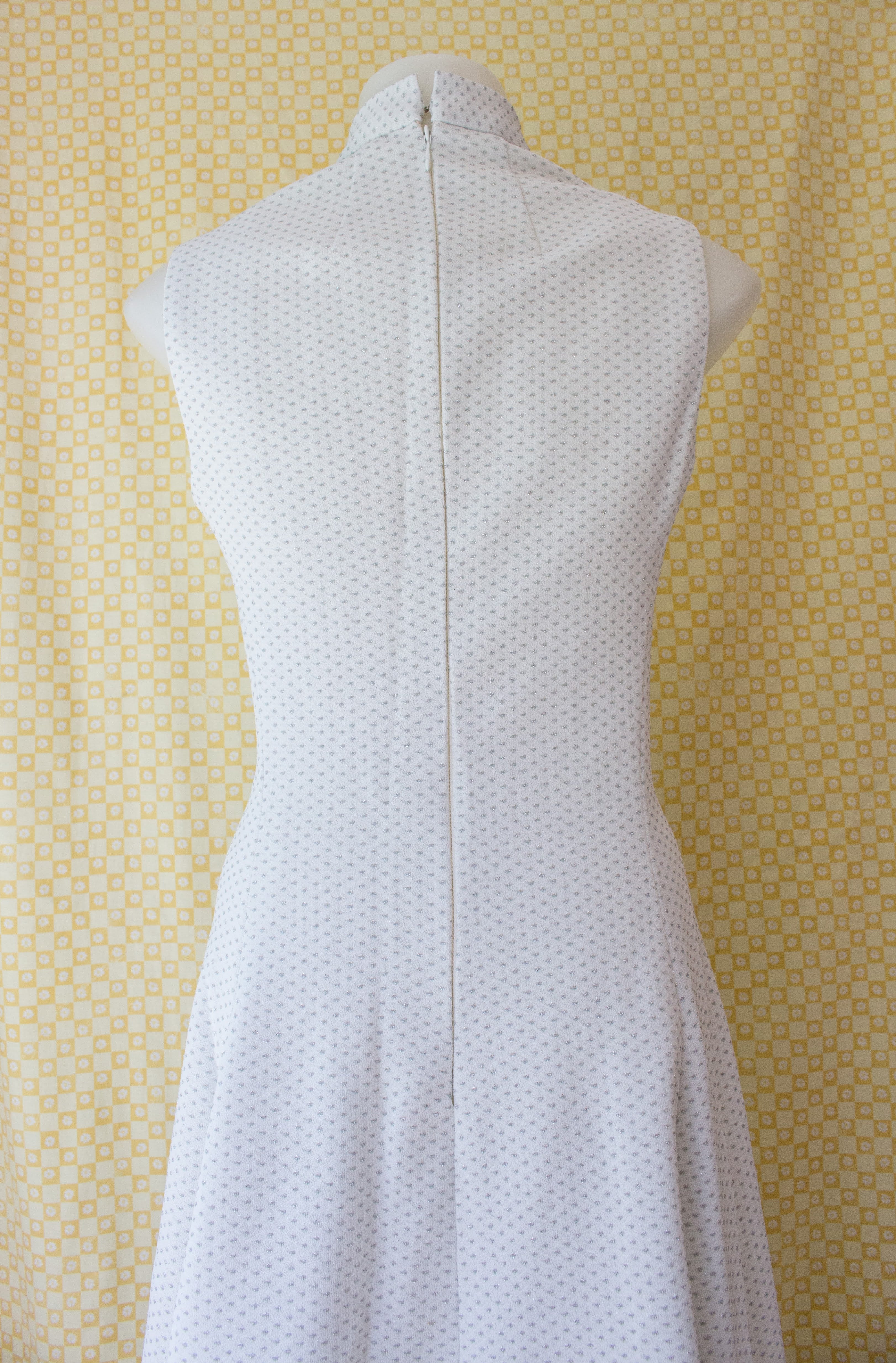 60s/70s Hand Made White Sparkly Sleeveless Gown - Image 6