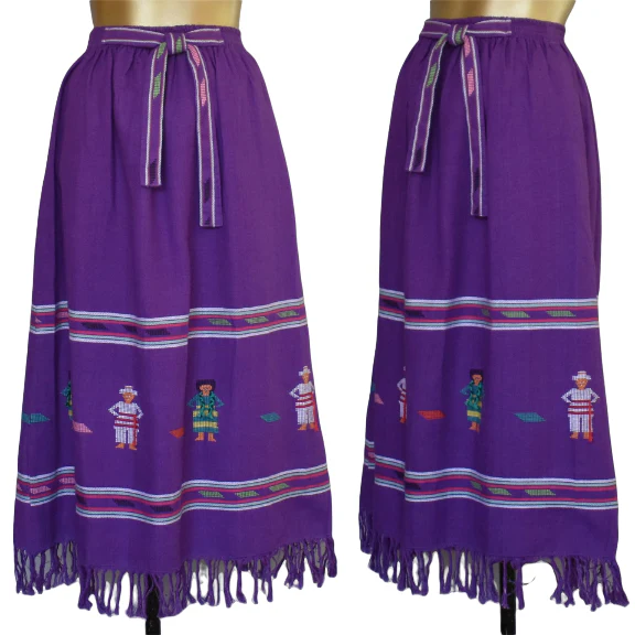 60s/70s Hand Woven Skirt 3-d  Little People M L by Ffts Imports of Texas / Made In Guatemala - Image 5