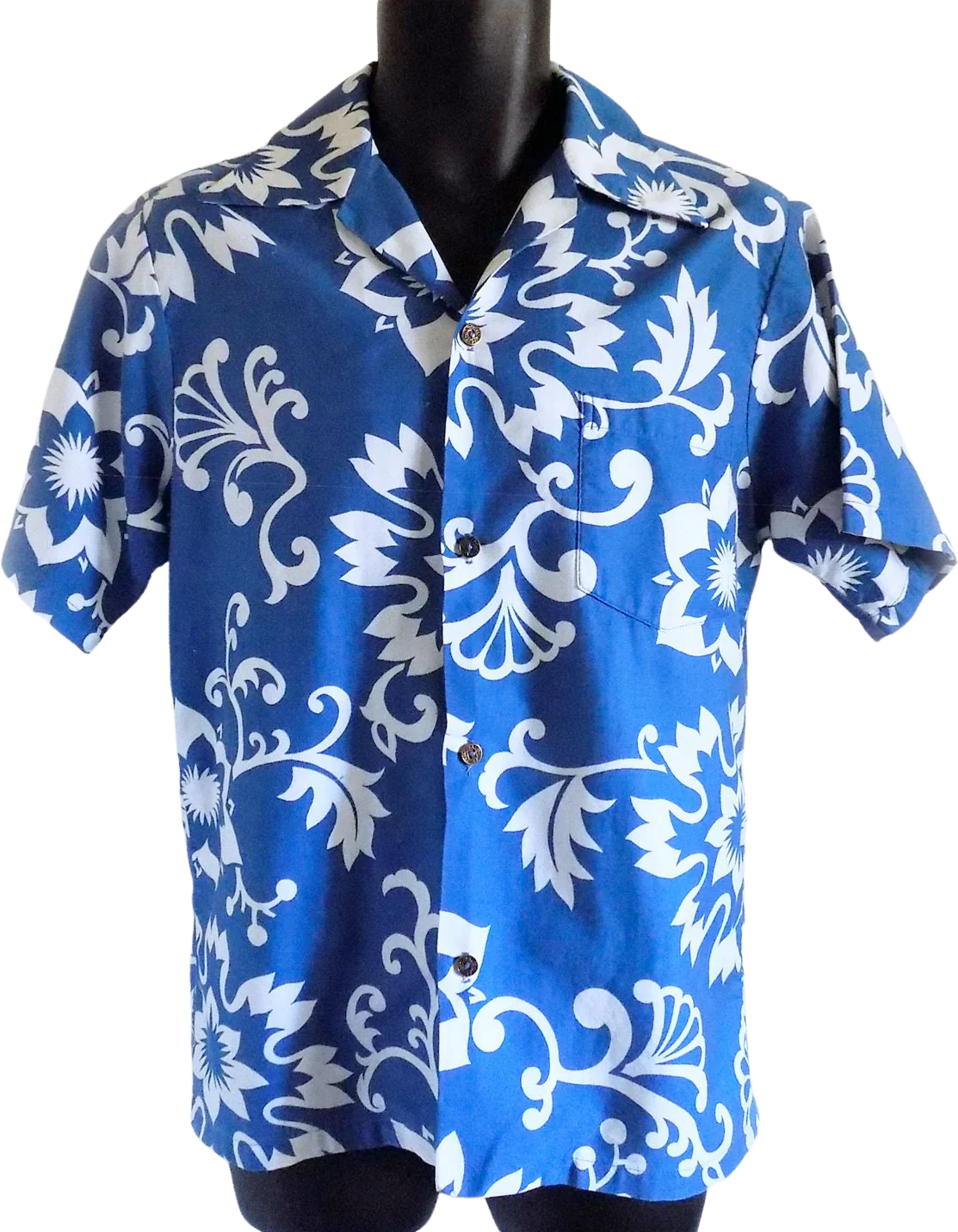 60s - 70s Hawaiian Shirt Waikikian Hotel Honolulu Blue and White Flowers by  Holiday Sportswear