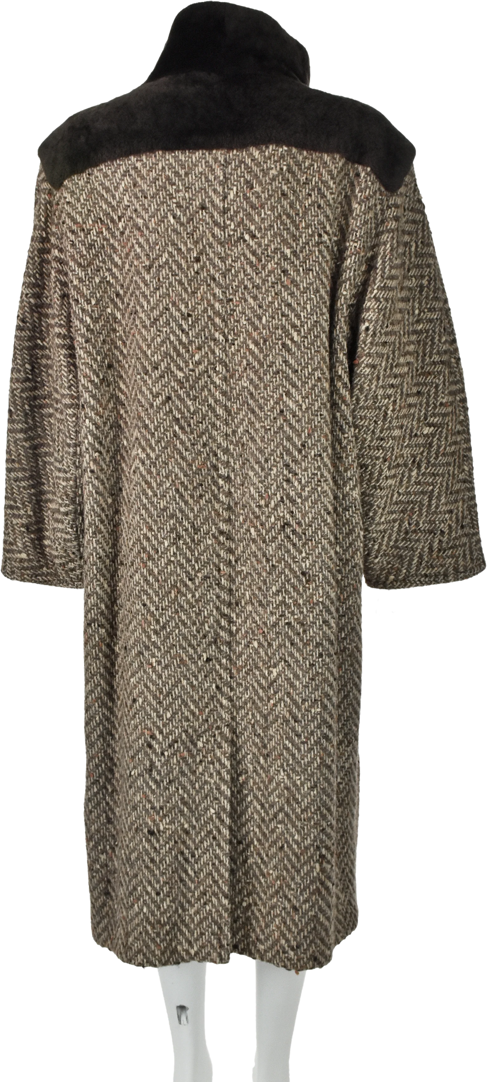 60s/70s Herringbone Tweed Coat With Sheared Sheepskin Yoke By Max Mara - Image 2