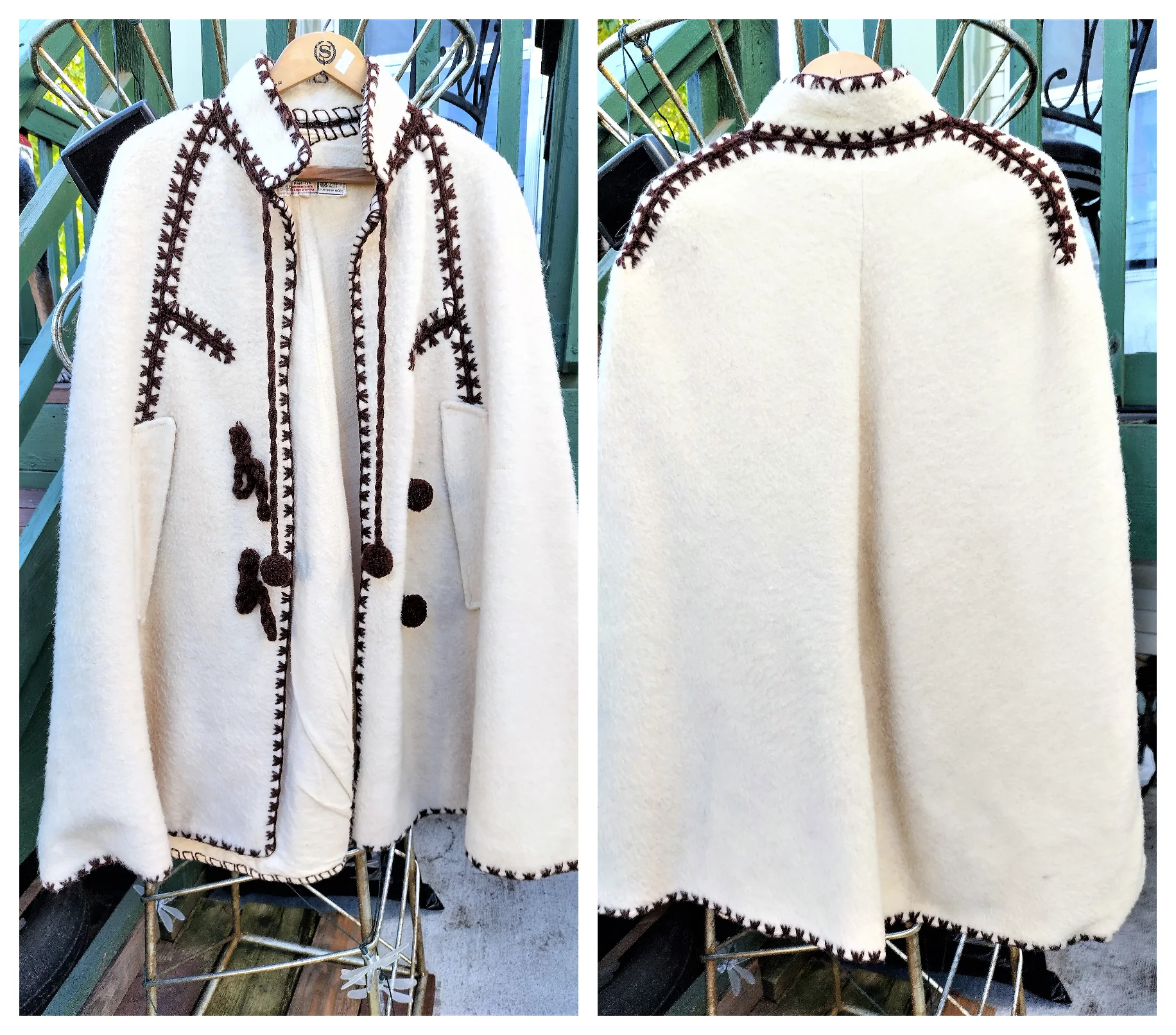 60s/70s Hippie Boho Wool Embroidered Cape Like New - Image 5