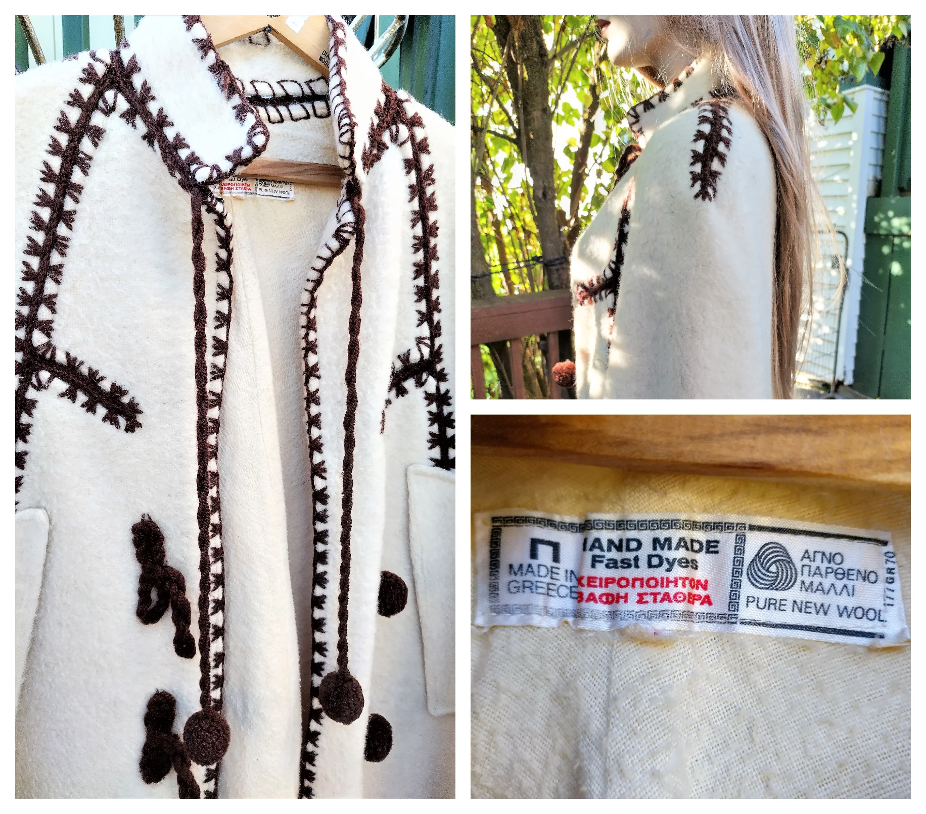 60s/70s Hippie Boho Wool Embroidered Cape Like New - Image 6