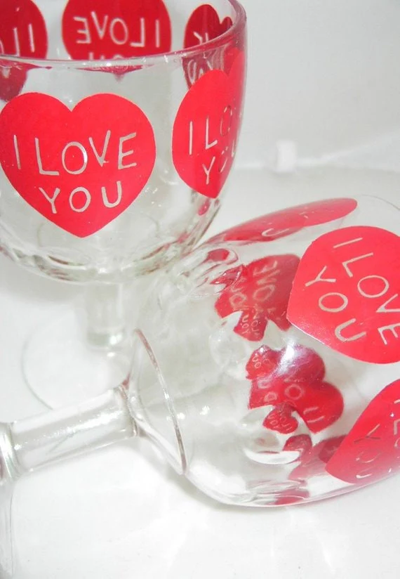 60s-70s I Love You Glass Goblets Valentine's Day Two Left! - Image 2