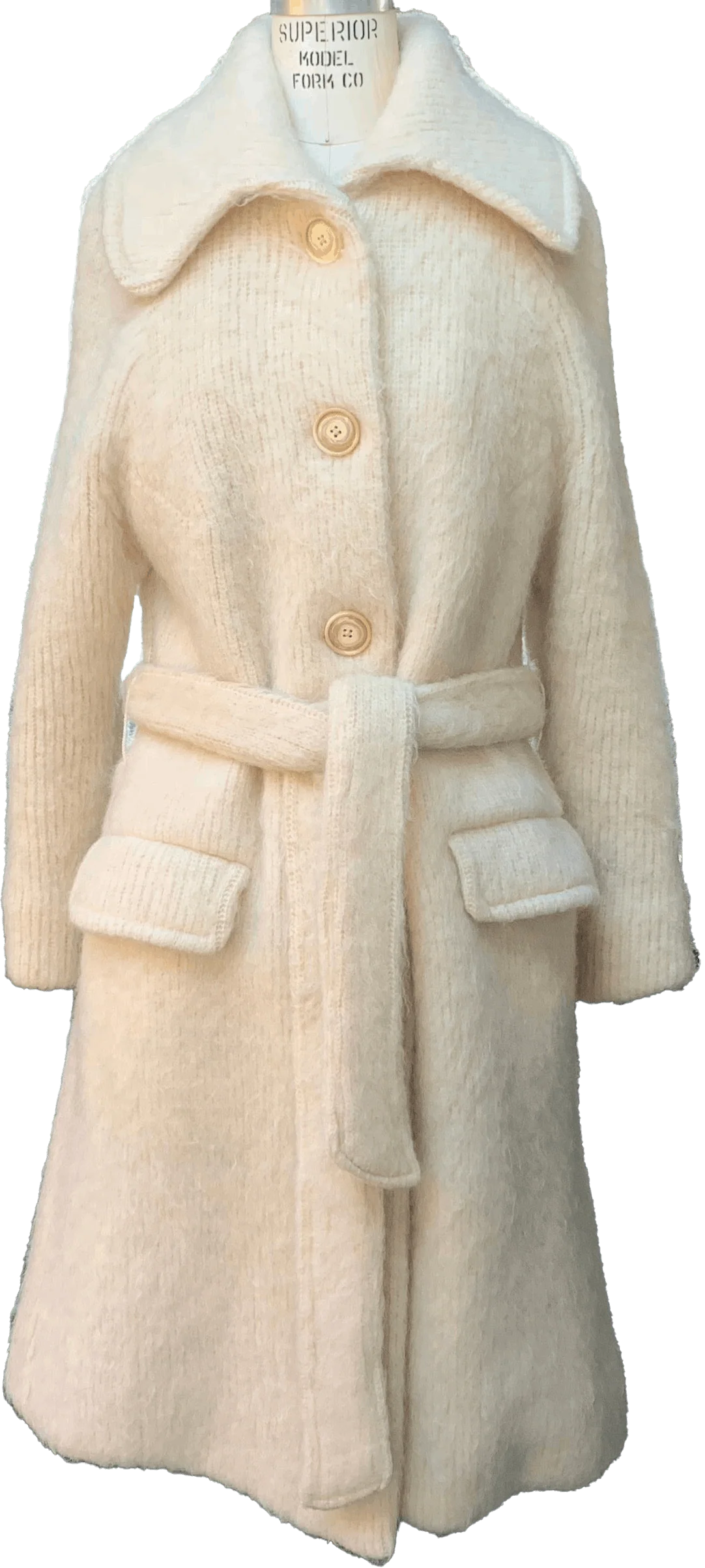 60s/70s Ivory Icelandic Knitted Wool Belted Coat By Eider Knit Scotland