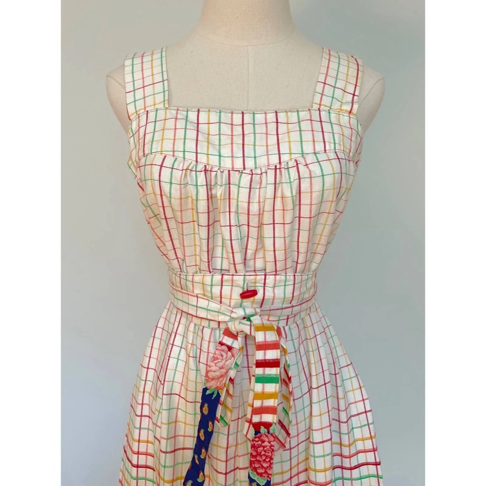60s 70s Originals Rainbow Check Pinafore Dirndle Dress by Lanz - Image 5