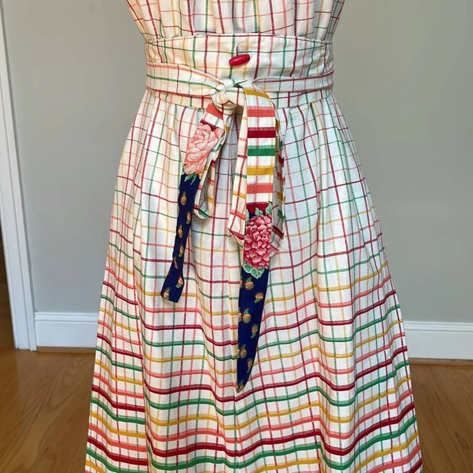 60s 70s Originals Rainbow Check Pinafore Dirndle Dress by Lanz - Image 7