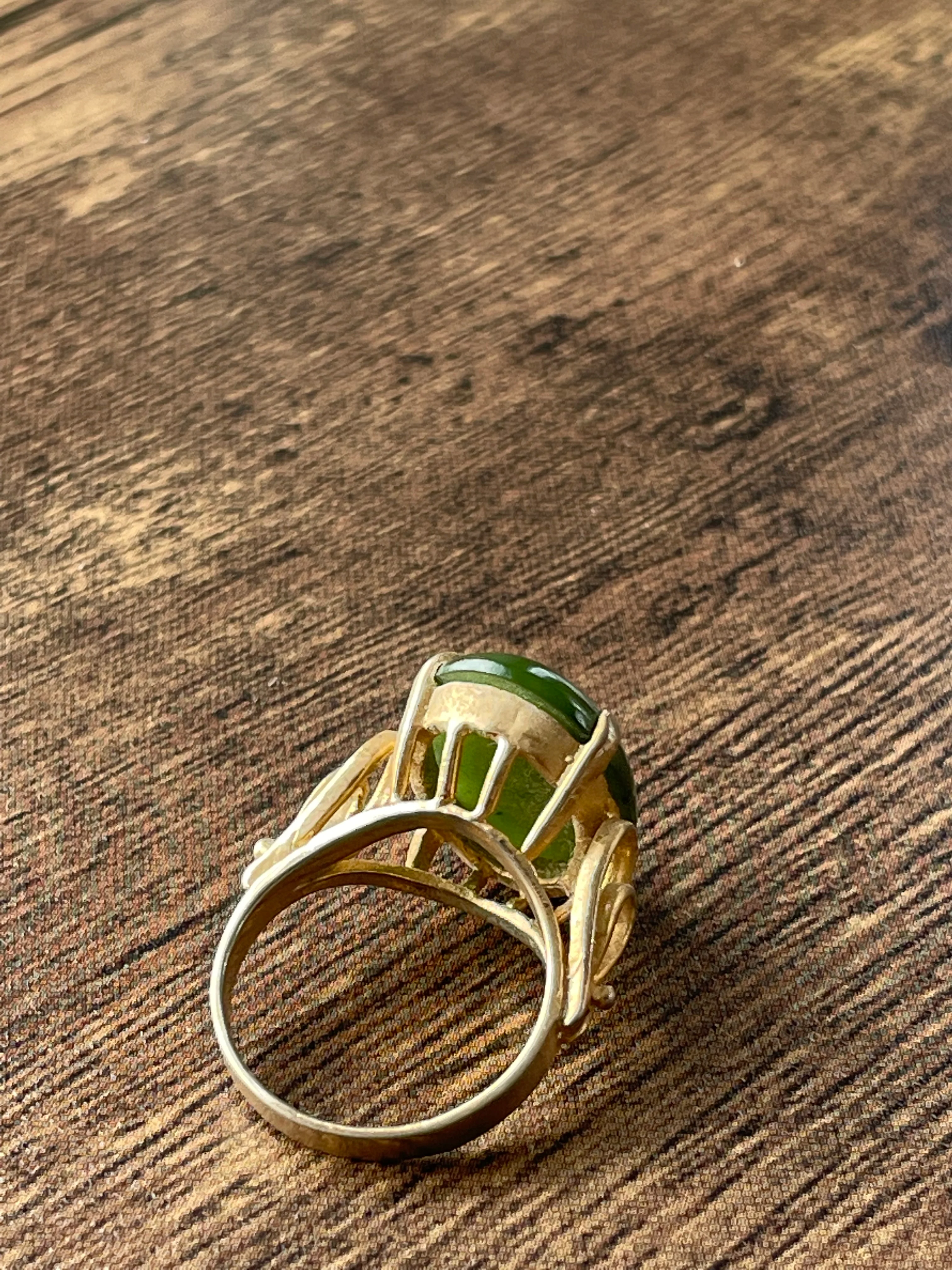 60s/70s Large Jade Cocktail Ring - Image 5