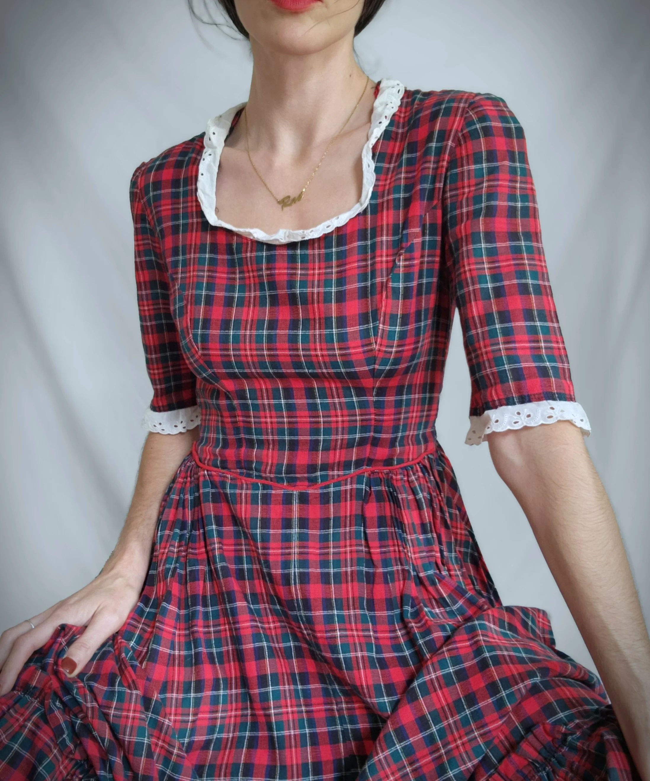60s/70s Long Red Plaid Prairie Dress Theater Costume - Image 3