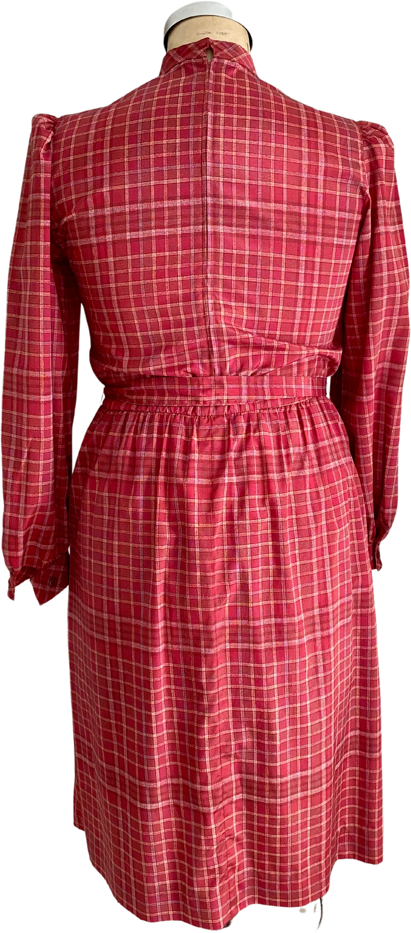 60s/70s Long Sleeve Belted Plaid Collared Midi Dress By David Warren - Image 2