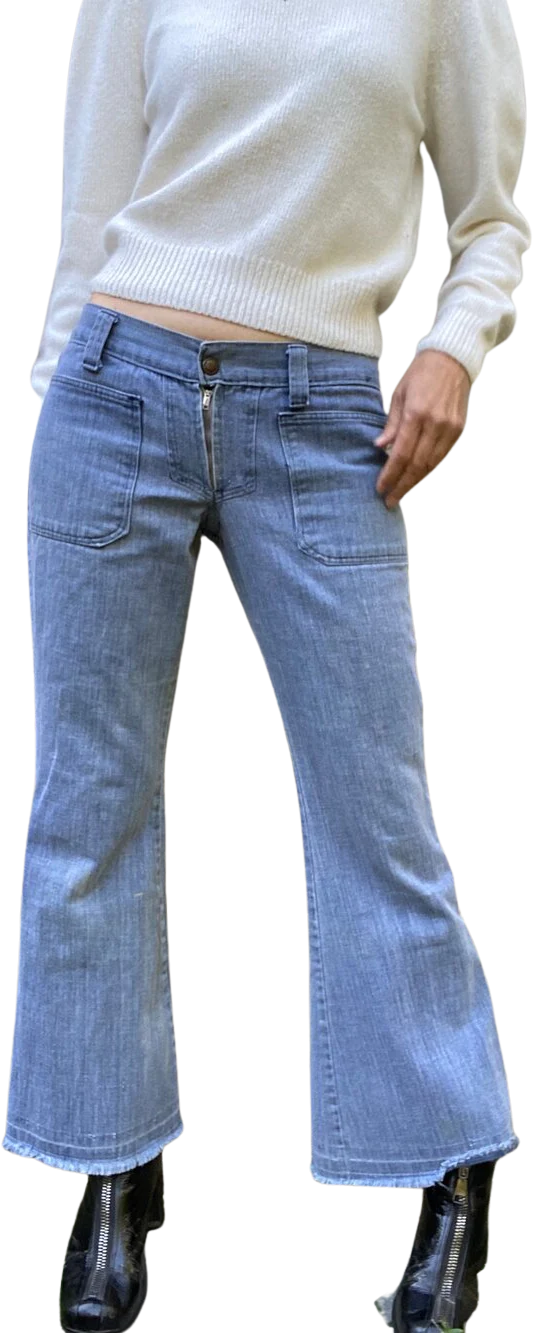 60s/70s Low Rise Patch Front Flare Jeans