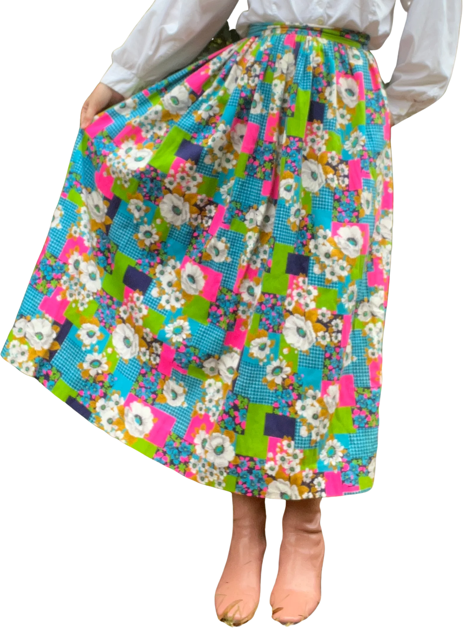 60s/70s Maximalist Patchwork Inspired Floral Maxi Skirt - Image 2