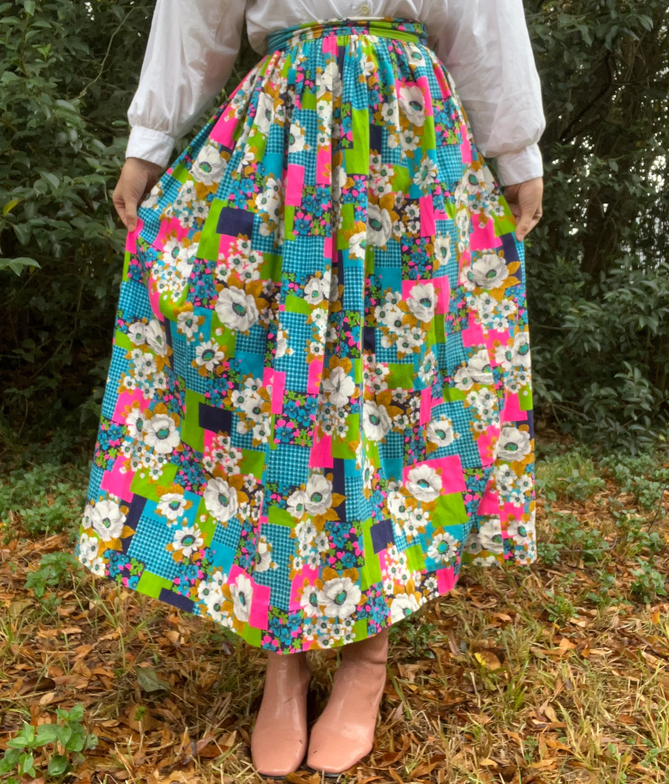 60s/70s Maximalist Patchwork Inspired Floral Maxi Skirt - Image 7