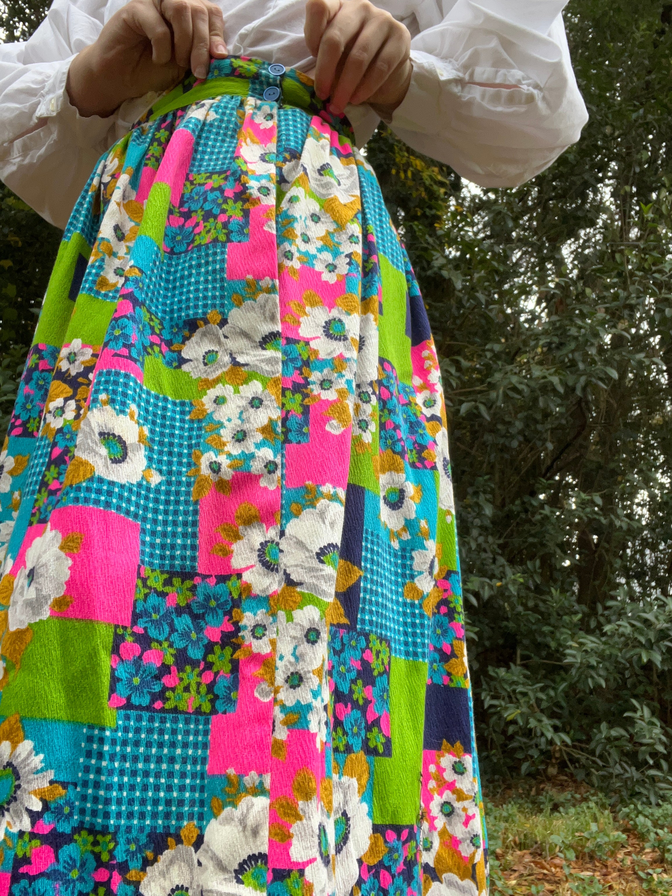 60s/70s Maximalist Patchwork Inspired Floral Maxi Skirt - Image 8