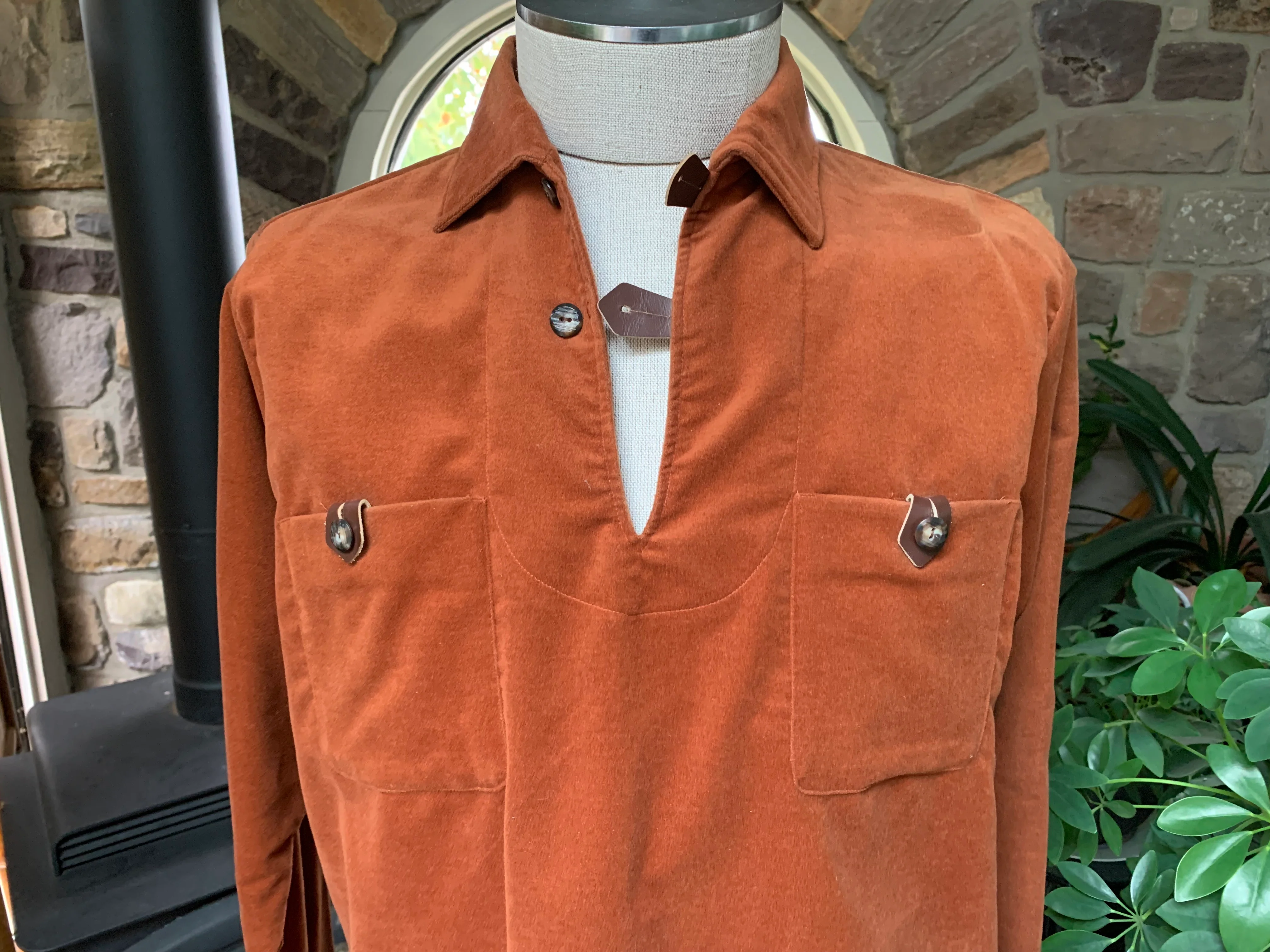 60s/70s Men's Rust Burnt Orange Heeksuede Pullover Shirt By Heeksuede - Image 3