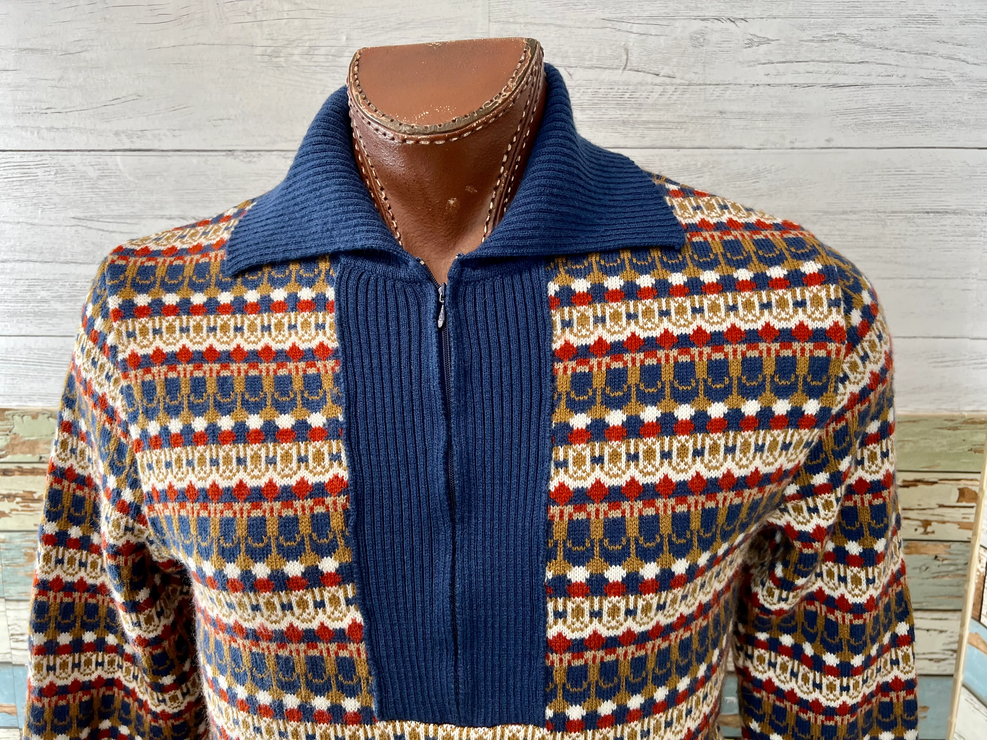 60s/70s Mens Zip Neck Collar Sweater By Kmart - Image 5