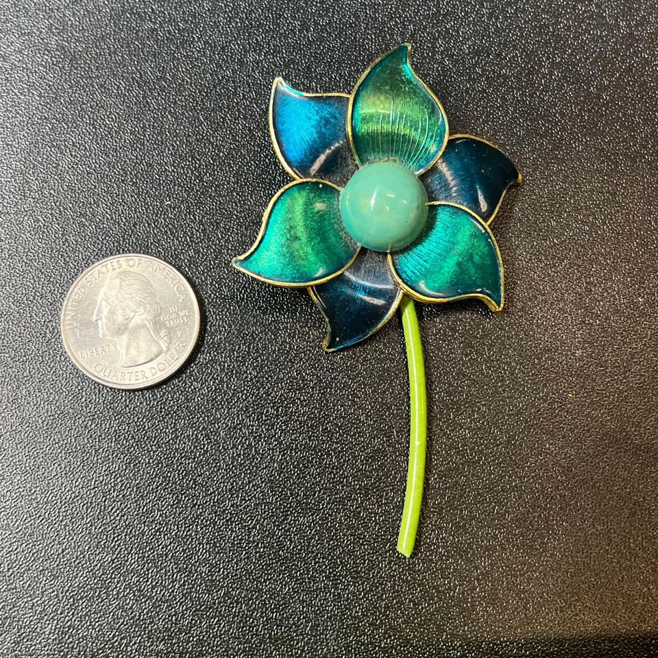 60s/70s Metal Enamel Flower Brooch In Pendant By Made In Germany - Image 3