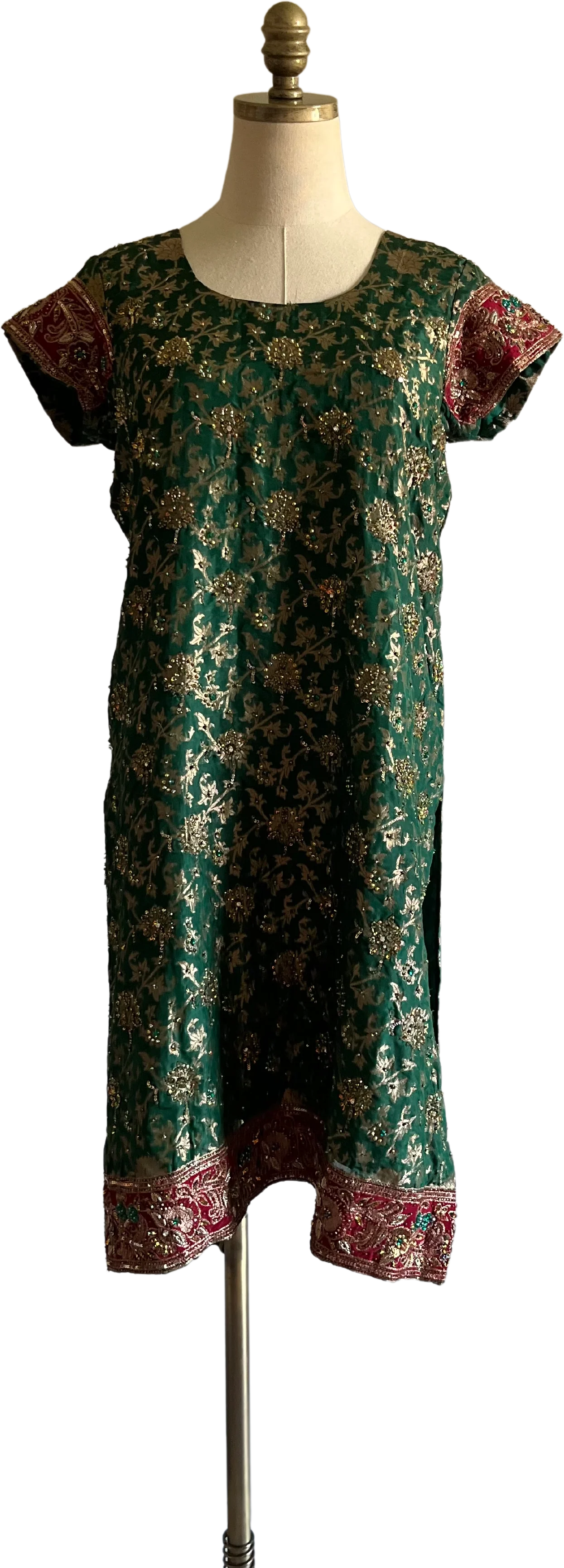 60s/70s Metallic Floral Tunic Dress - Image 4