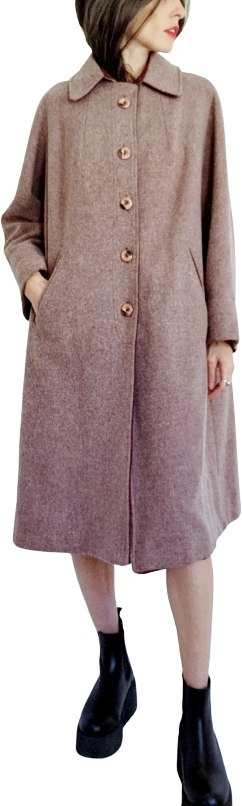 60s/70s Mod Academia Dust Mauve Long Wool Winter Coat By Richard Rich - Milwaukee