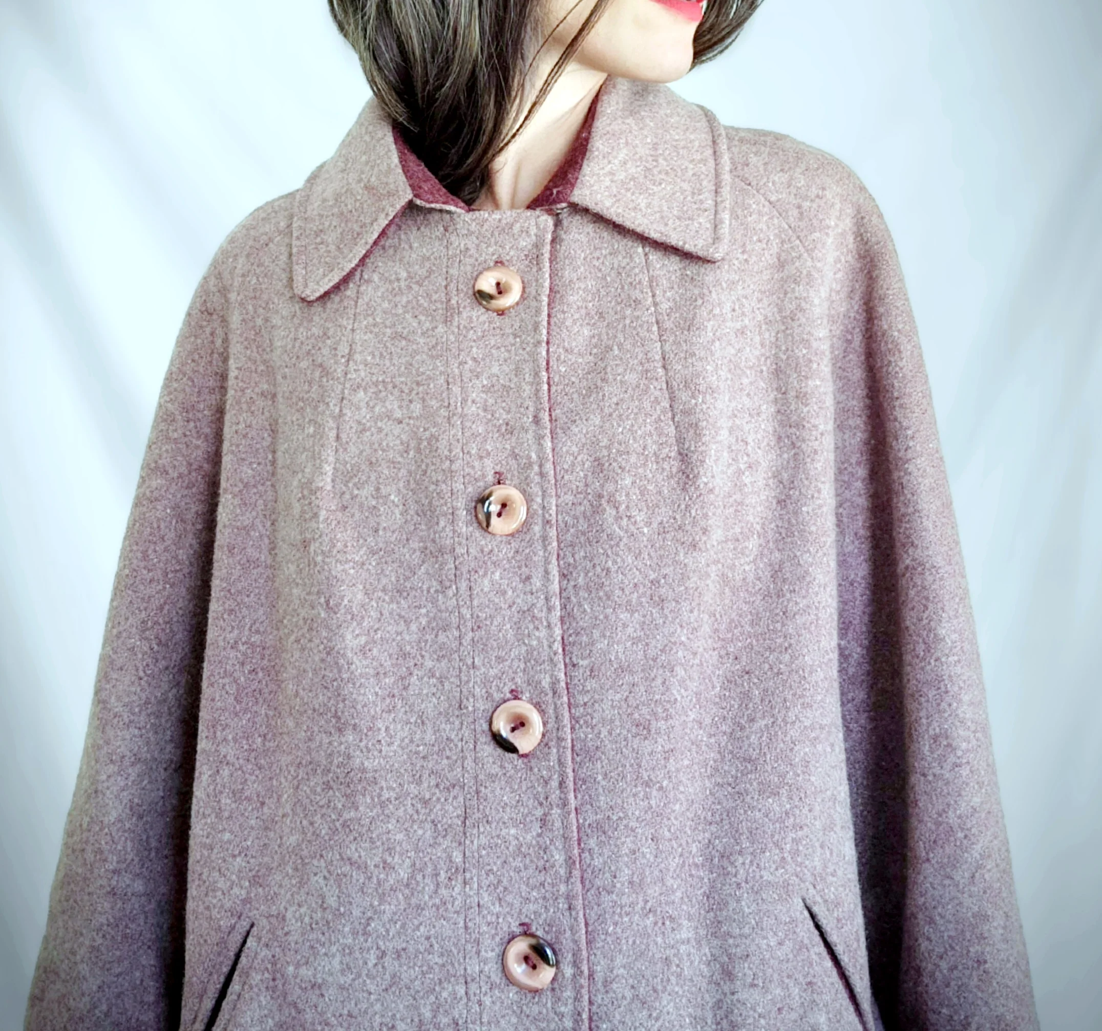 60s/70s Mod Academia Dust Mauve Long Wool Winter Coat By Richard Rich - Milwaukee - Image 3