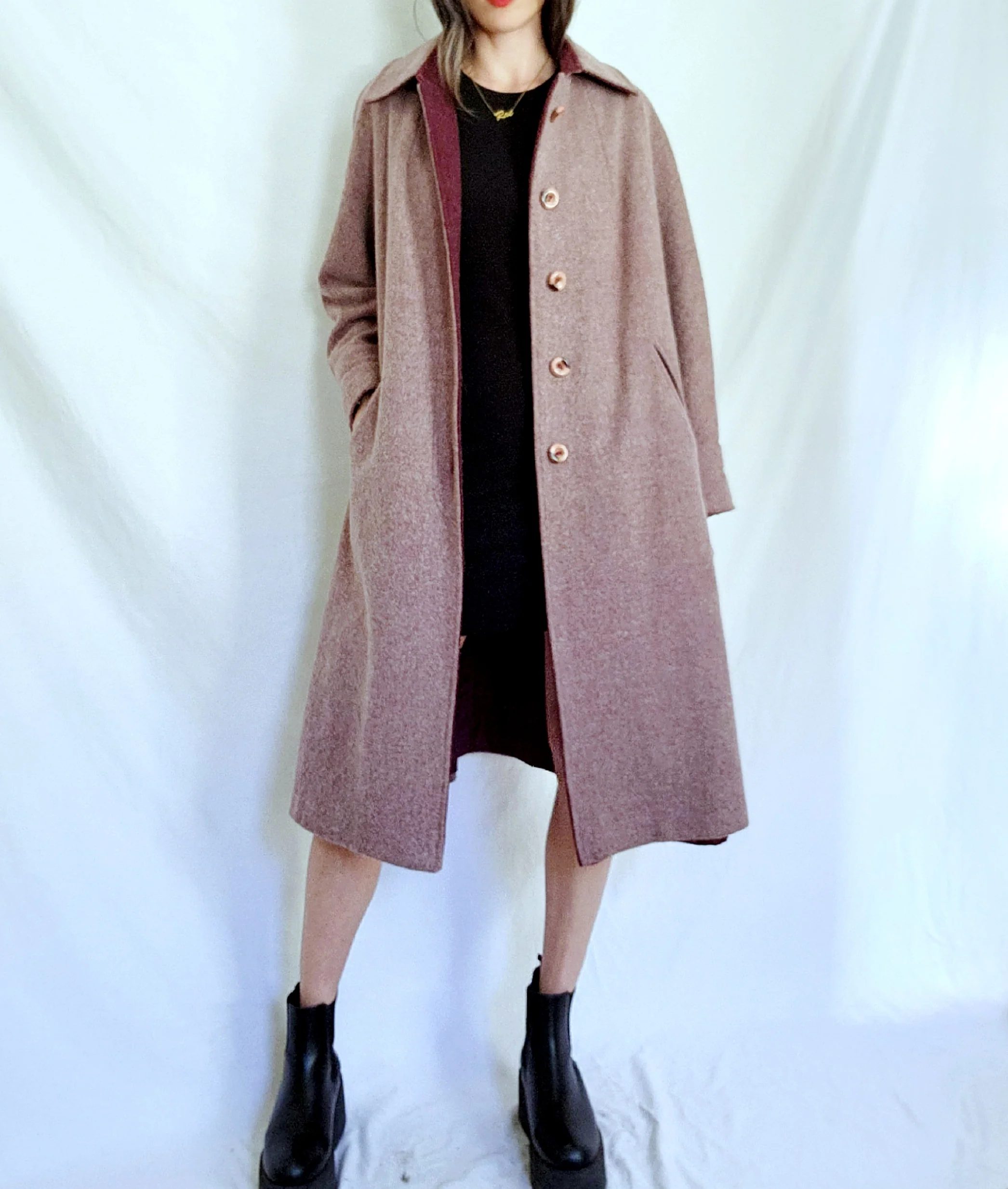 60s/70s Mod Academia Dust Mauve Long Wool Winter Coat By Richard Rich - Milwaukee - Image 7