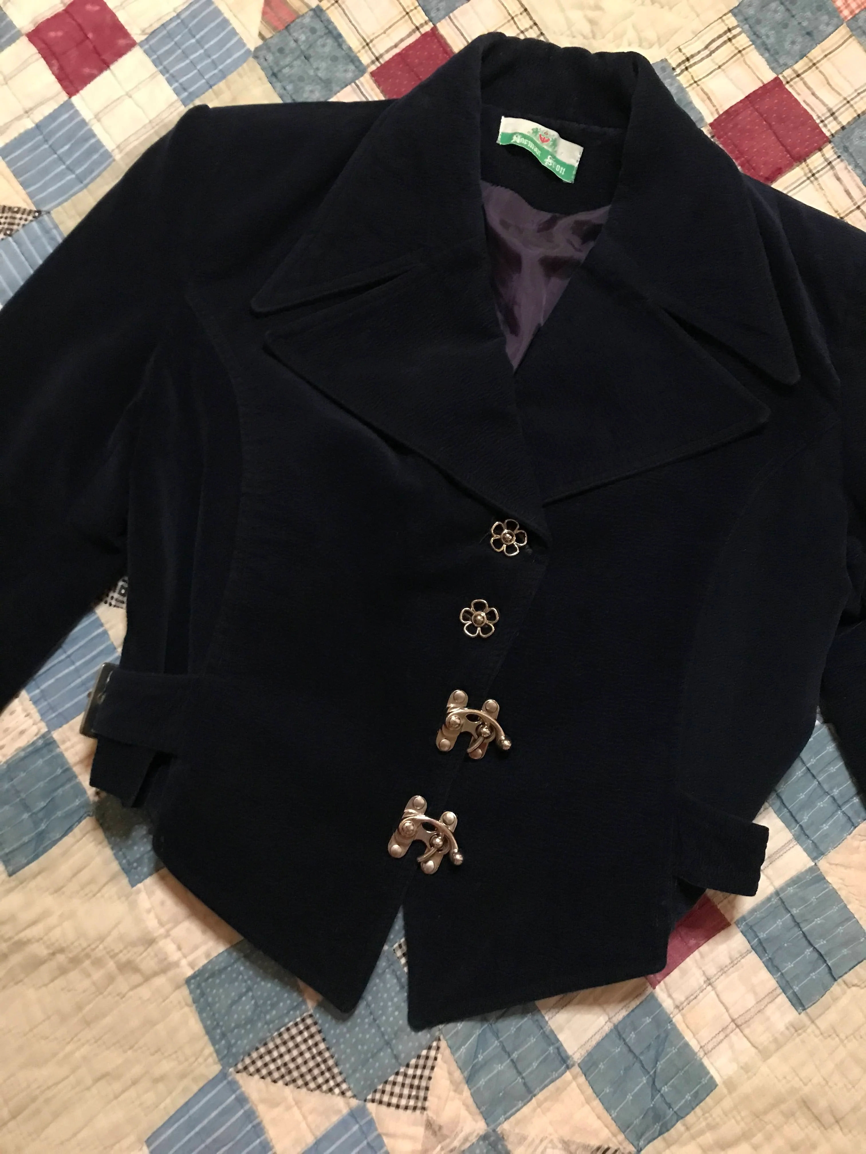 60s/70s Mod British Beatles Biba Blue Velvet Felted Balzer - Image 6