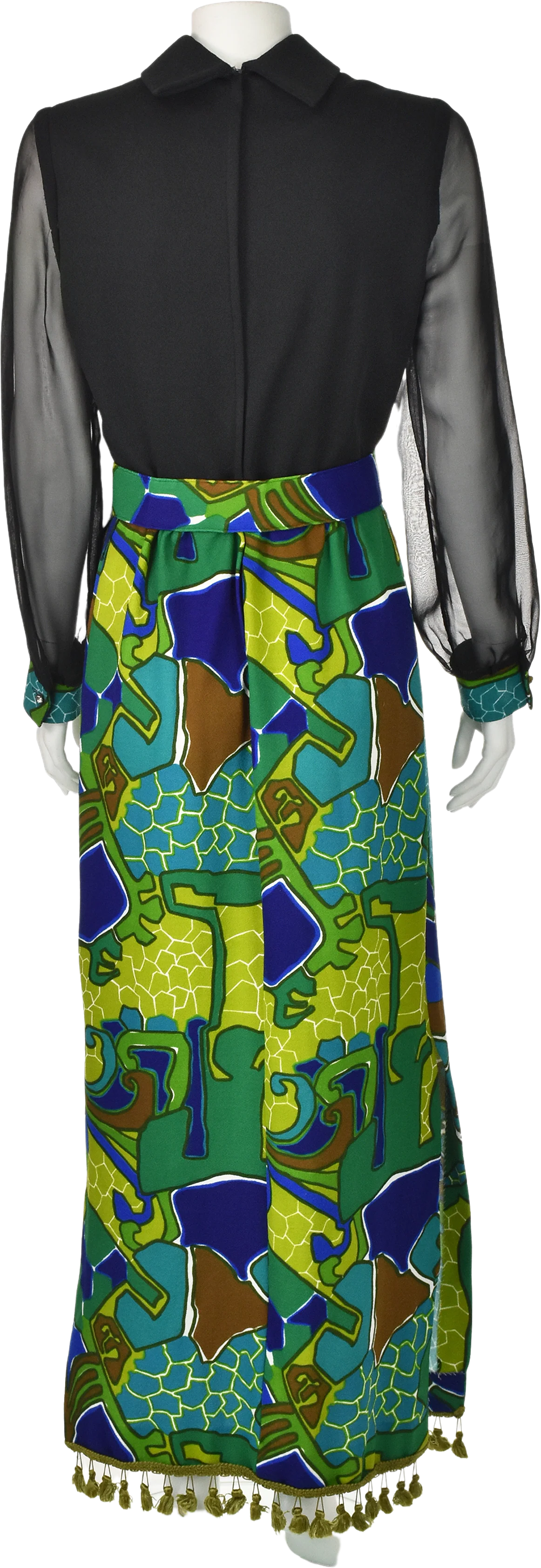 60s/70s Mod Hostess Maxi Dress With Sheer Black Sleeves - Image 2