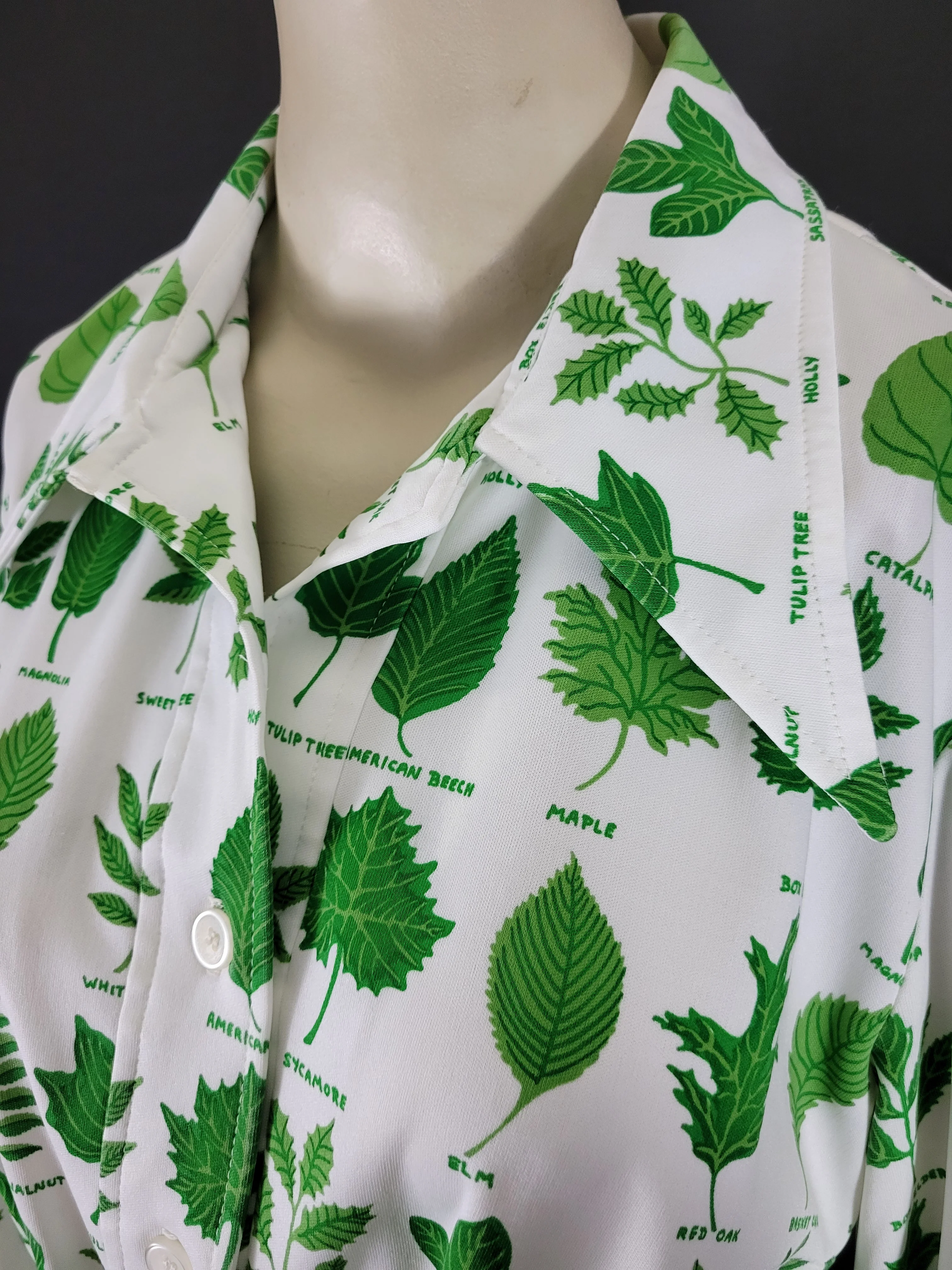 60s/70s Mod Long Sleeve Leaf Print Dagger Collar Dress By Serbin Designed by Muriel Ryan - Image 5