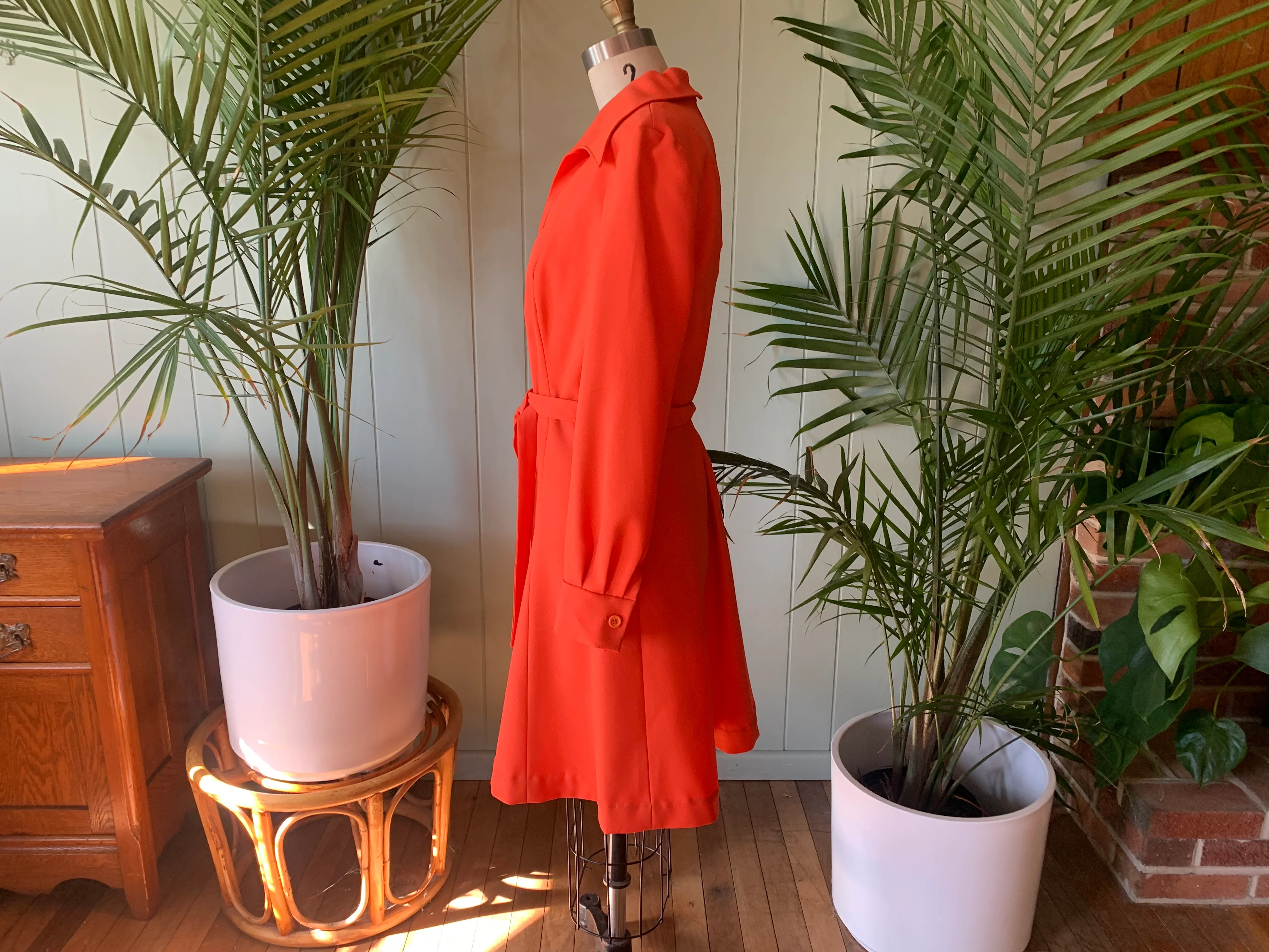 60s/70s Mod Orange Long Sleeve Sash Belt Dress By The Kollection Ltd - Image 5