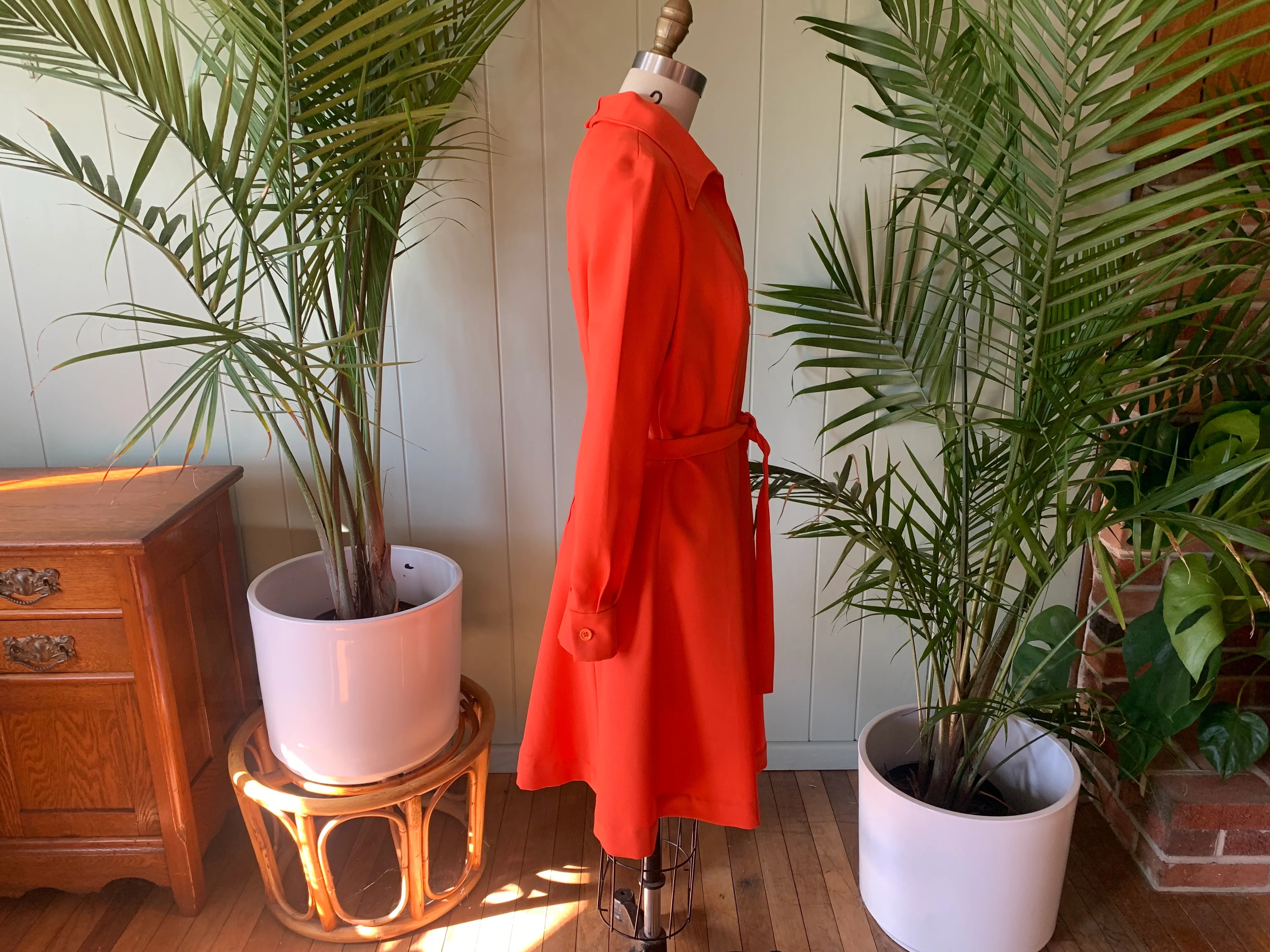 60s/70s Mod Orange Long Sleeve Sash Belt Dress By The Kollection Ltd - Image 8