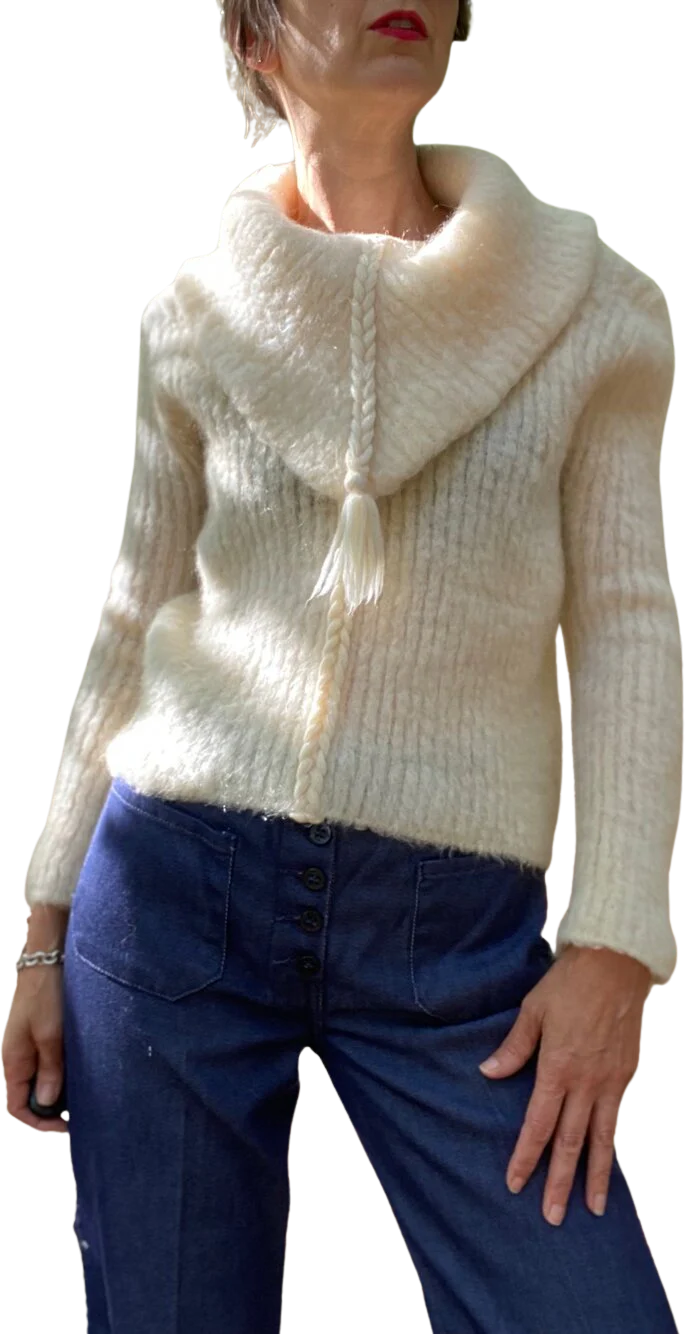 60s/70s Mohair Cowl Neck Braid Sweater By Another Sheridan Creation