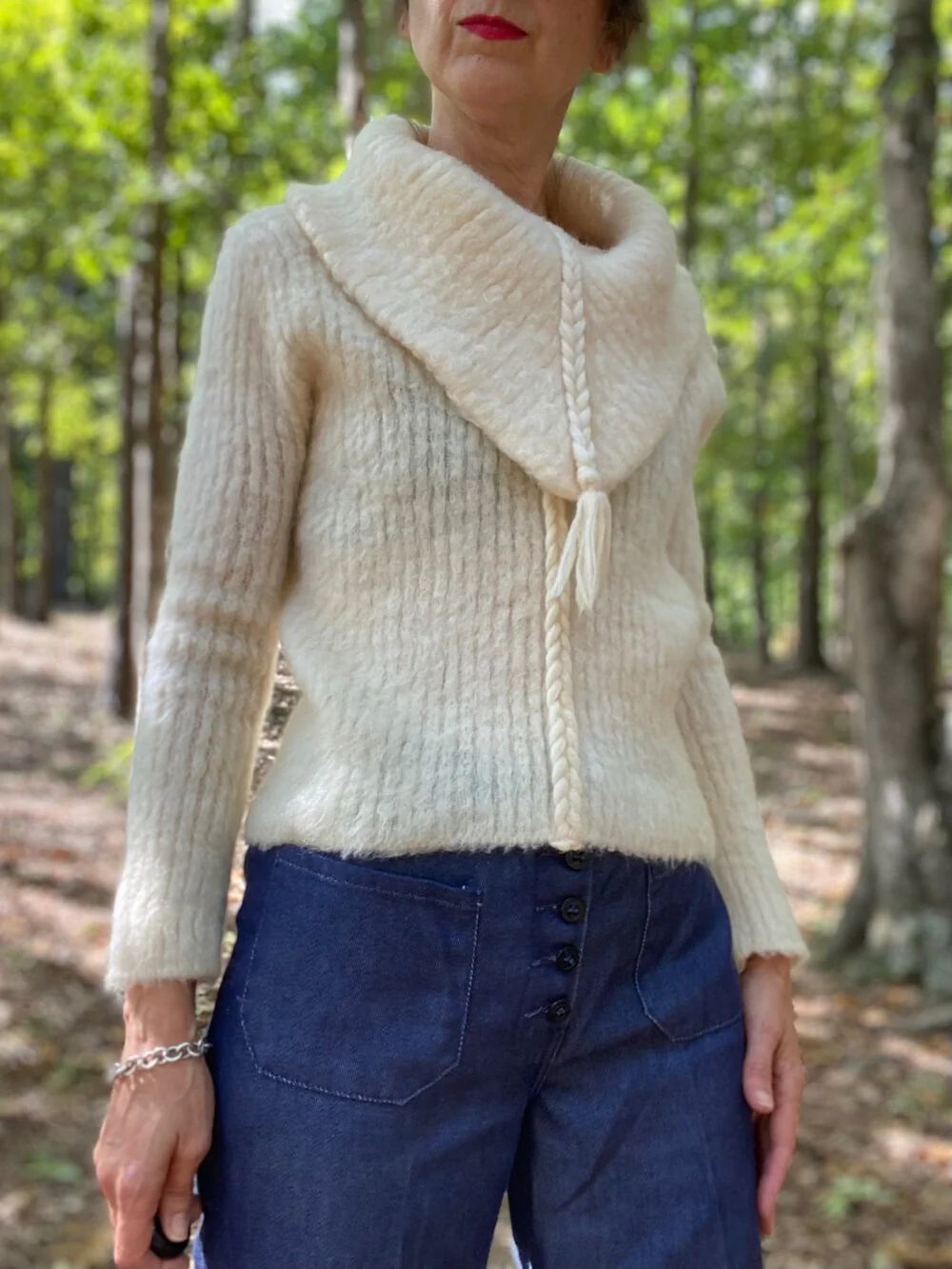 60s/70s Mohair Cowl Neck Braid Sweater By Another Sheridan Creation - Image 3