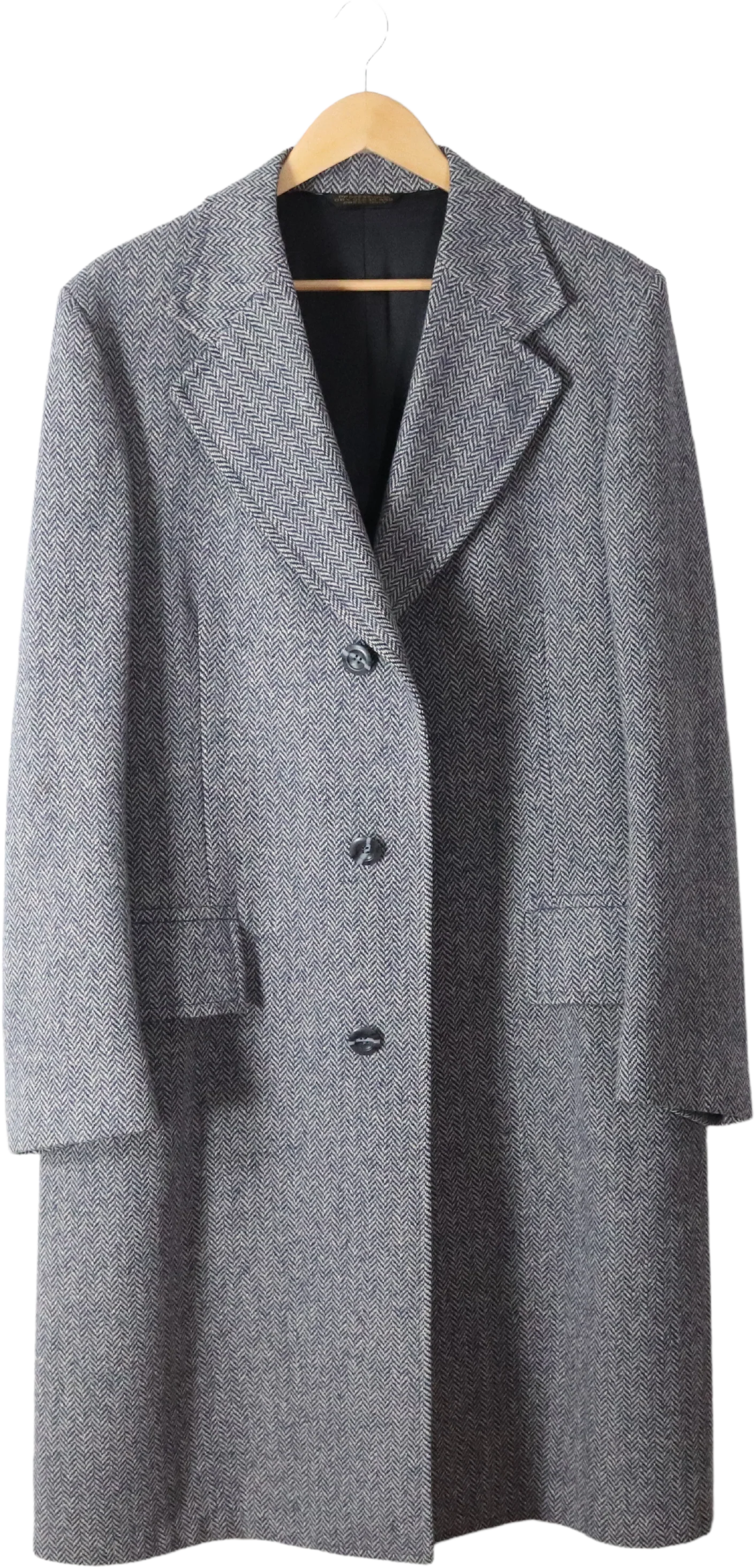 60s/70s Navy Herringbone Tweed Wool Coat Overcoat Topcoat By Anderson Little