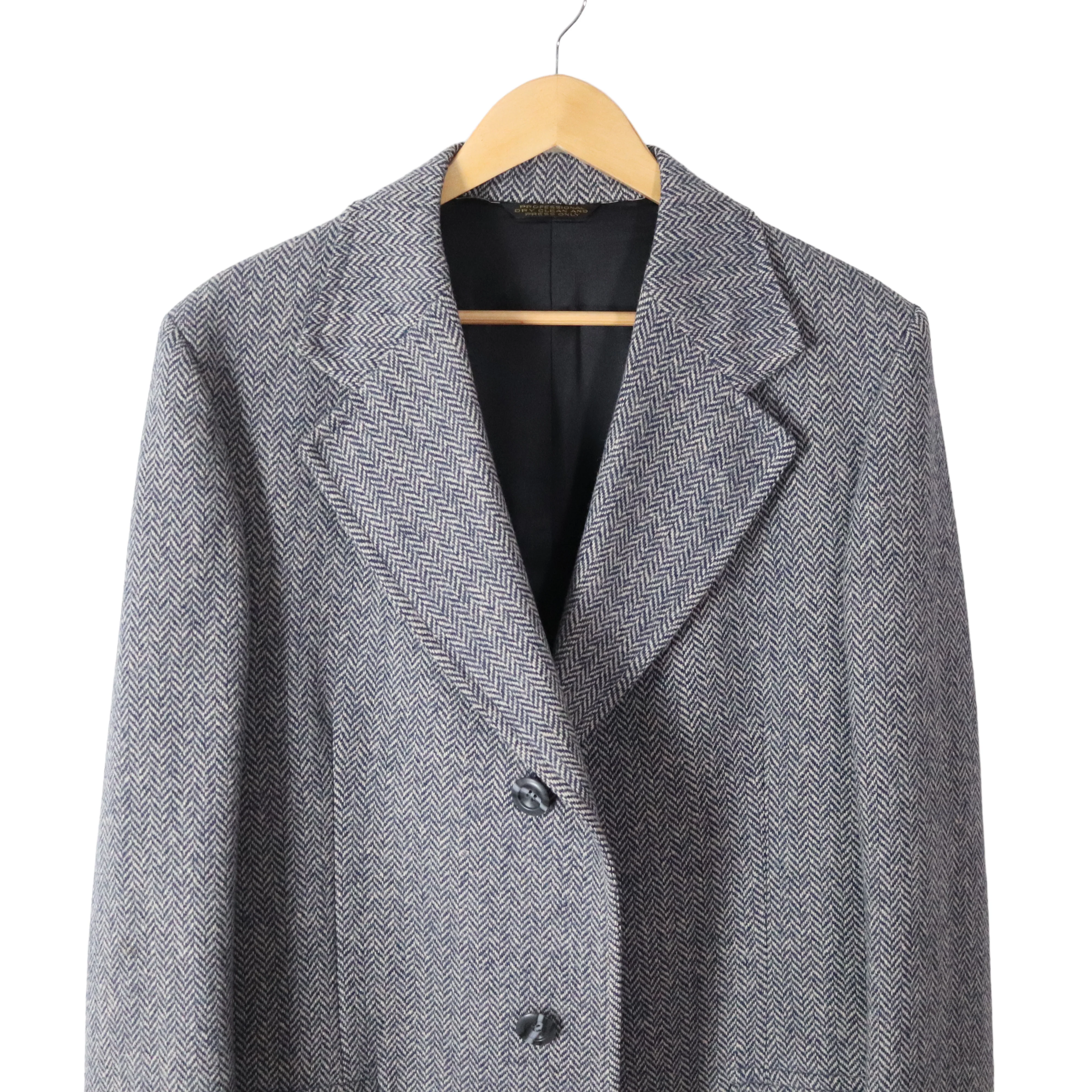 60s/70s Navy Herringbone Tweed Wool Coat Overcoat Topcoat By Anderson Little - Image 3