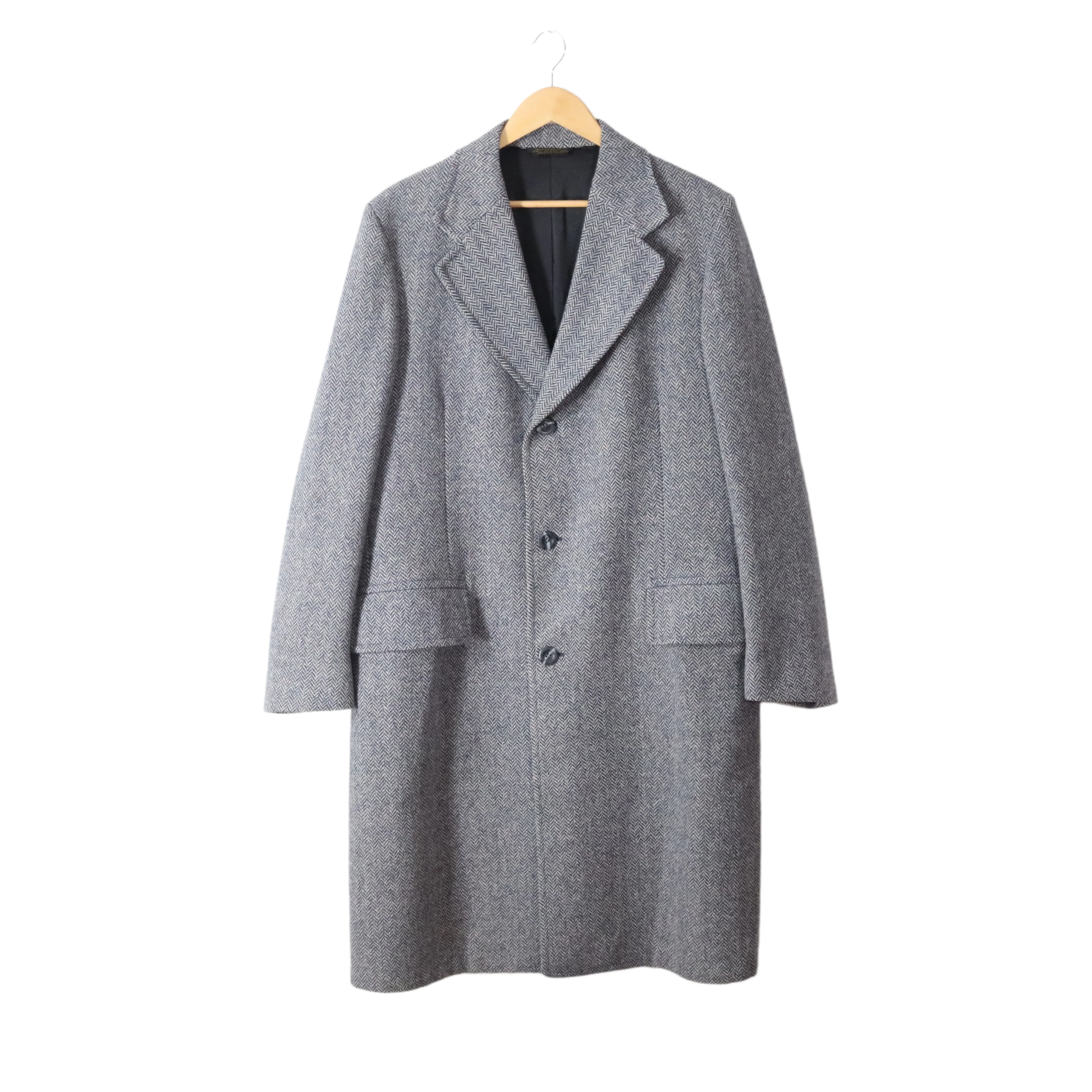 60s/70s Navy Herringbone Tweed Wool Coat Overcoat Topcoat By Anderson Little - Image 4