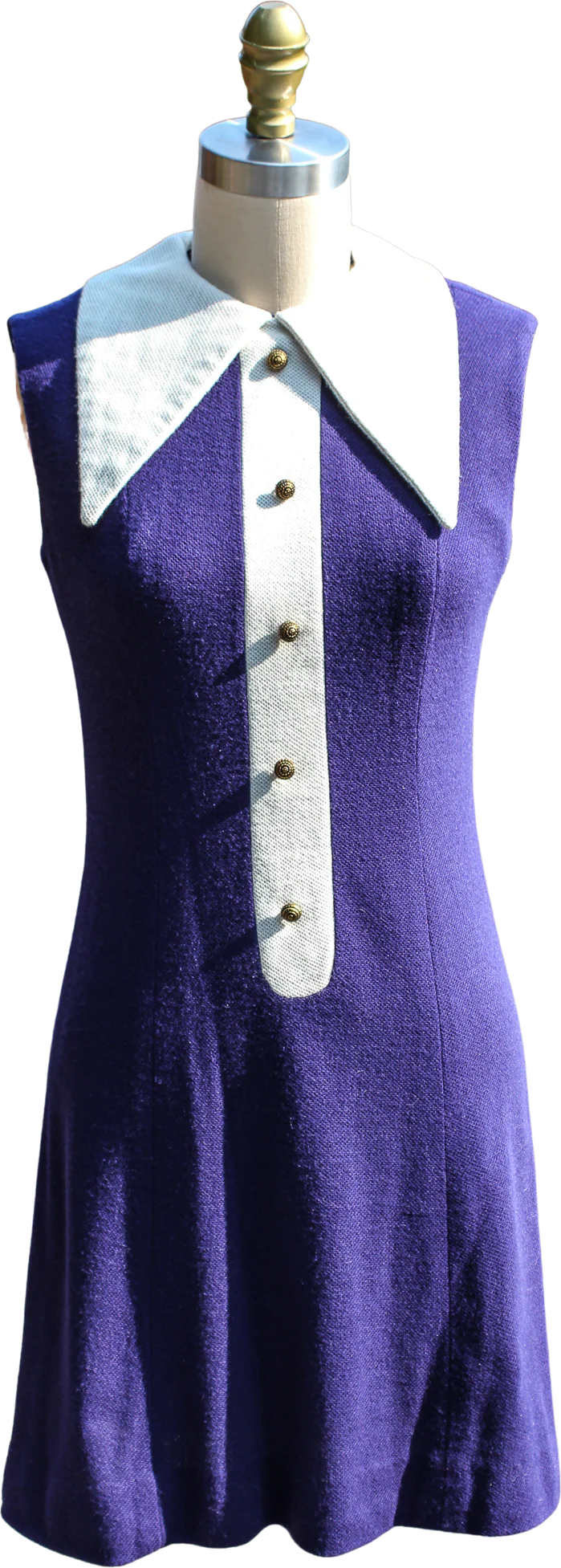 60s/70s Navy Machine Knit Butterfly Collared Mini Dress