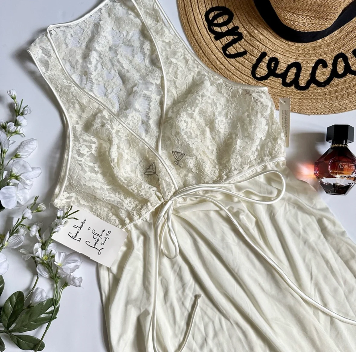 60s/70s New With Tags Lace Embroidered Maxi Slip Dress By Claire Sanders by Lucie Ann - Image 3