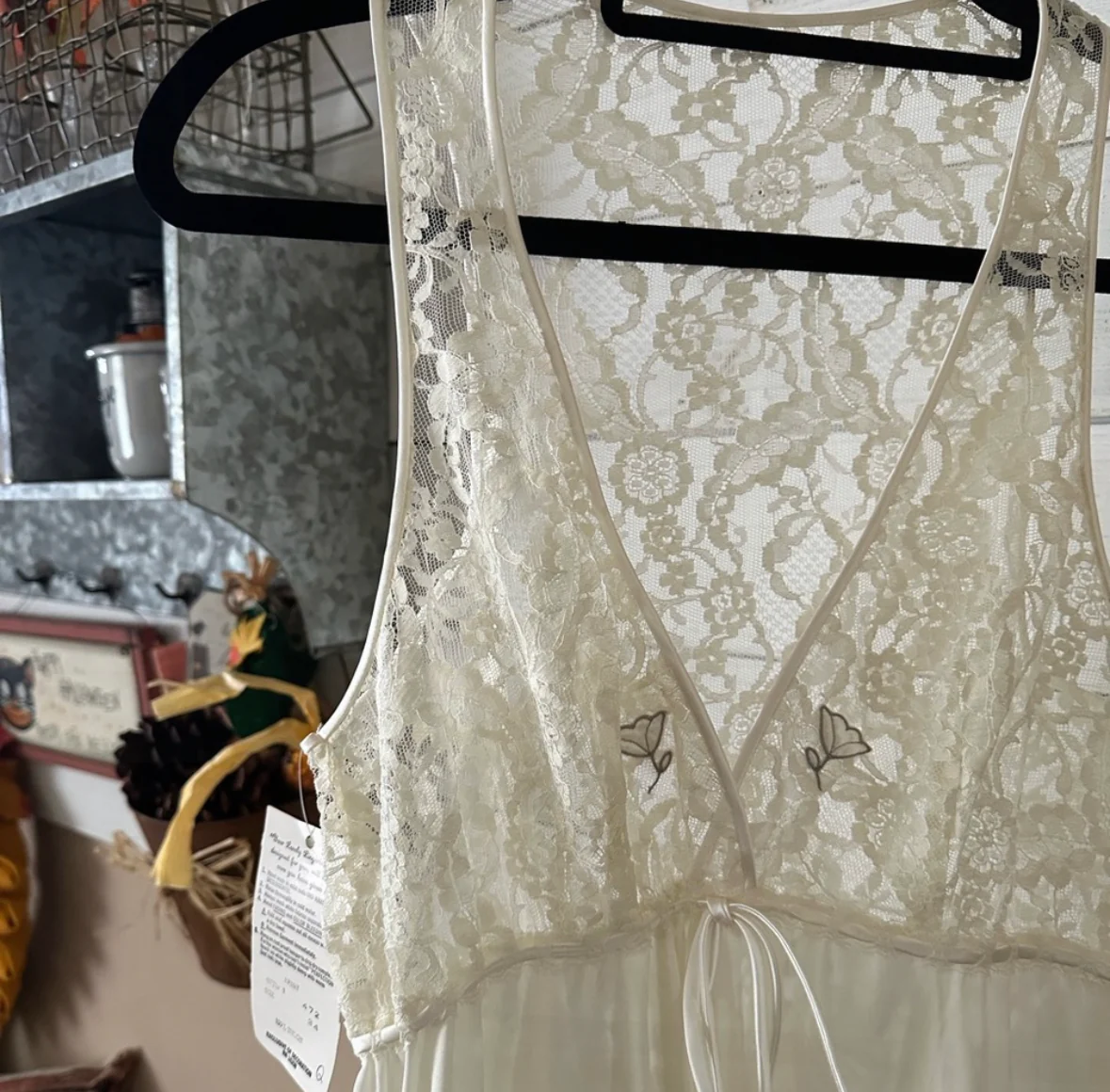 60s/70s New With Tags Lace Embroidered Maxi Slip Dress By Claire Sanders by Lucie Ann - Image 4