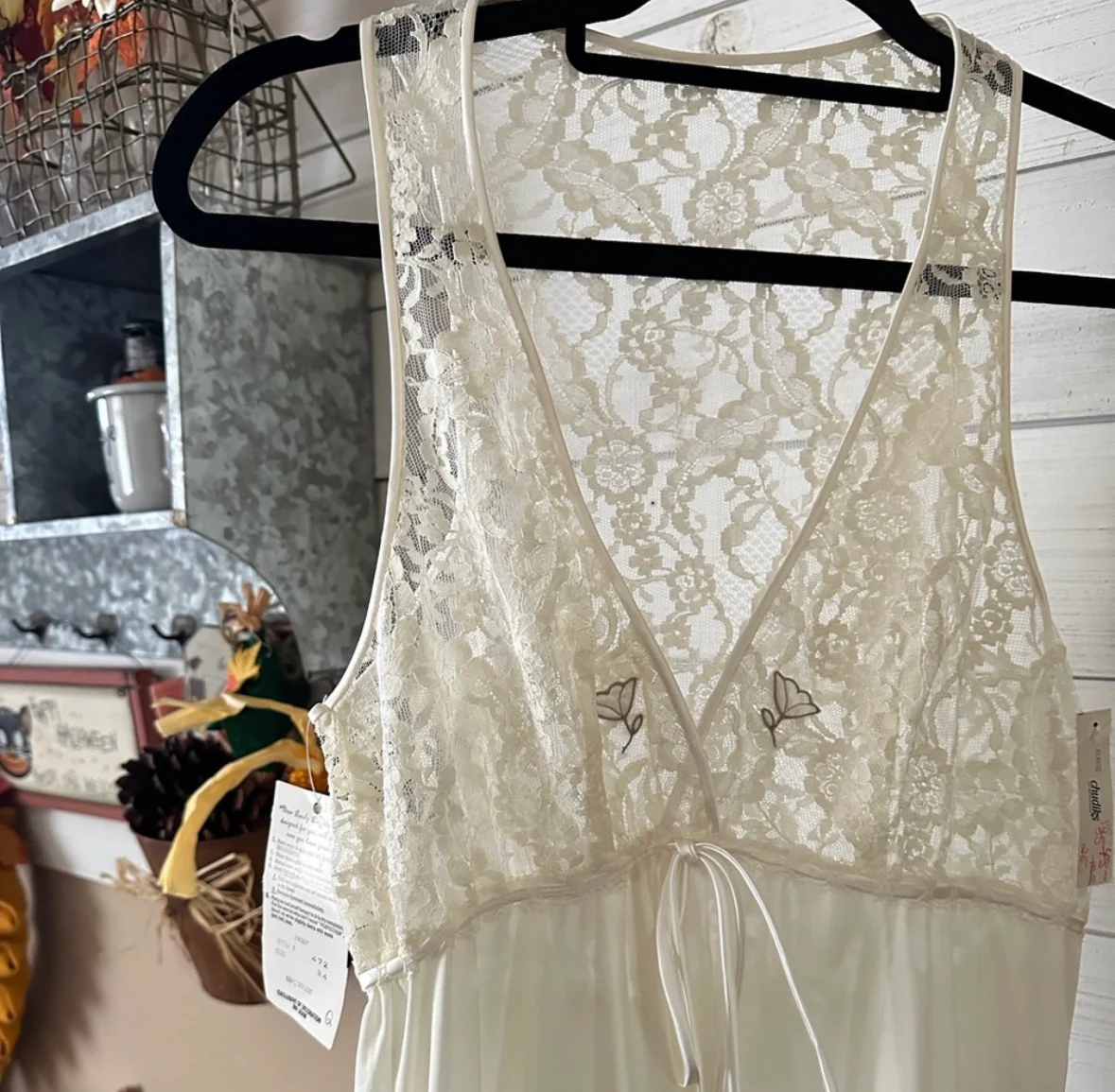 60s/70s New With Tags Lace Embroidered Maxi Slip Dress By Claire Sanders by Lucie Ann - Image 5