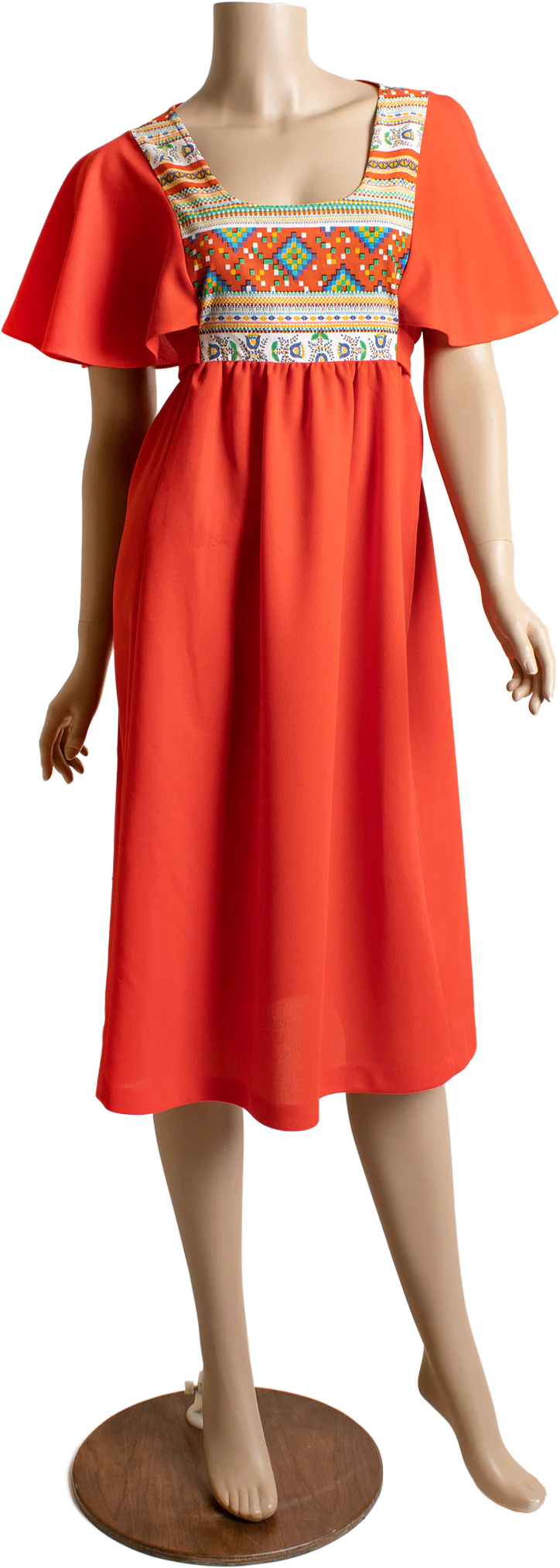 60s/70s Orange Babydoll Dolly Dress Flutter Sleeve Boho