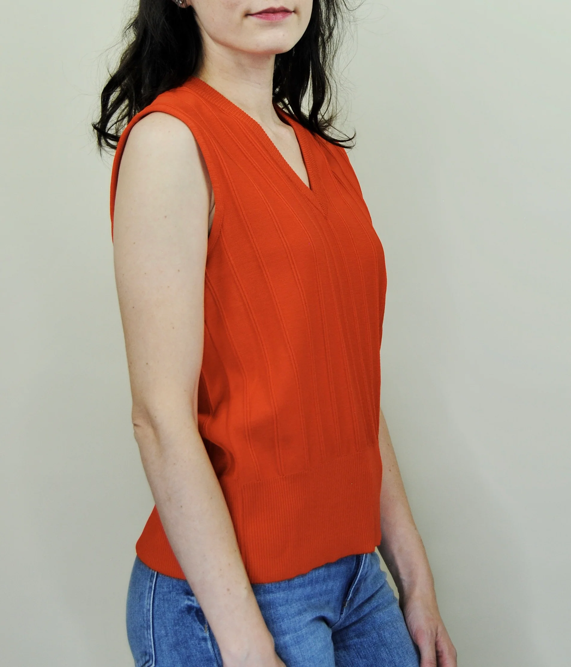 60s/70s Orange Ribbed Sweater Vest By Vivo - Image 3