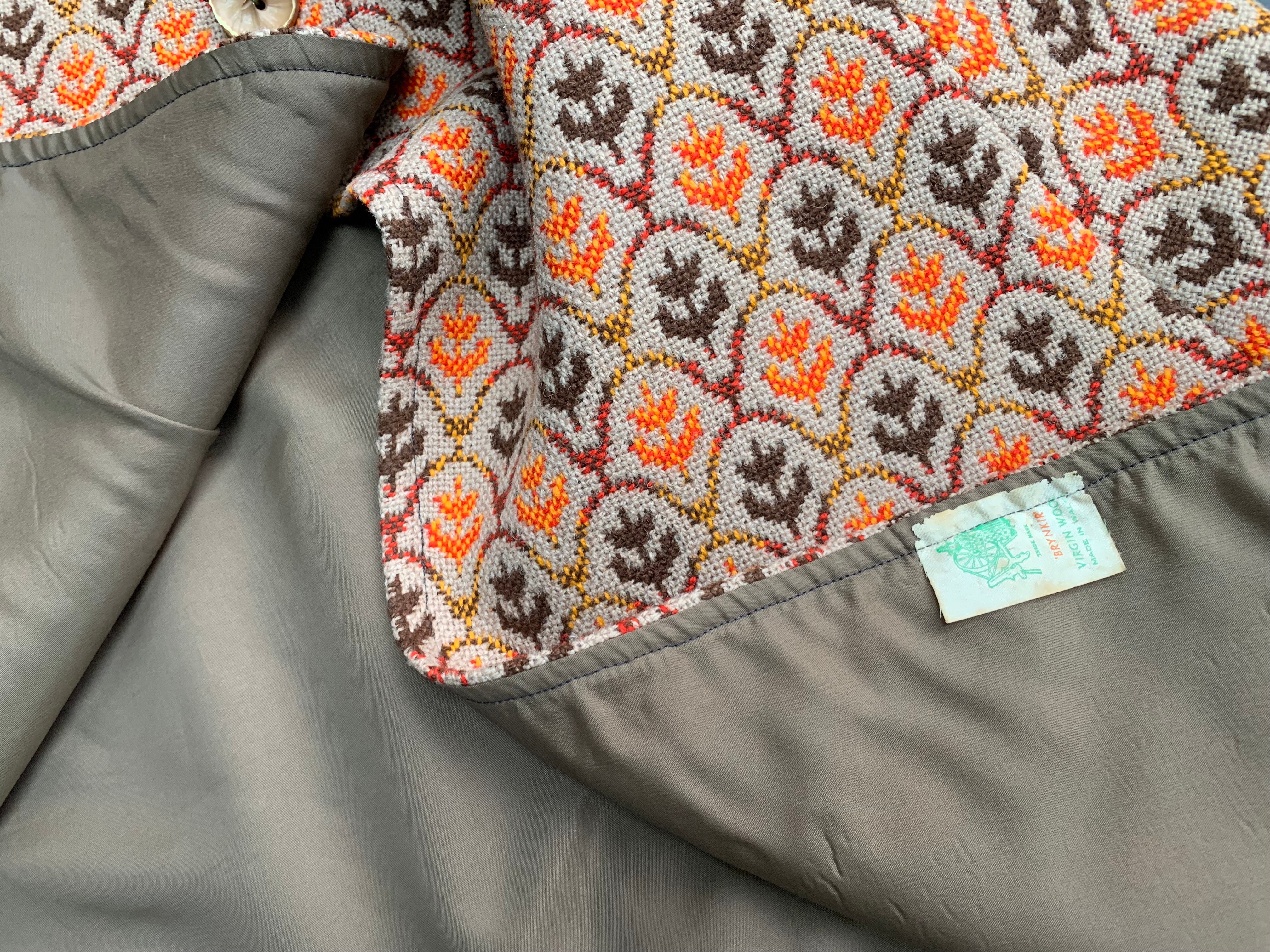 60s/70s Orange Tan Brown Tapestry Wool Cape By Brynkir Wales - Image 10