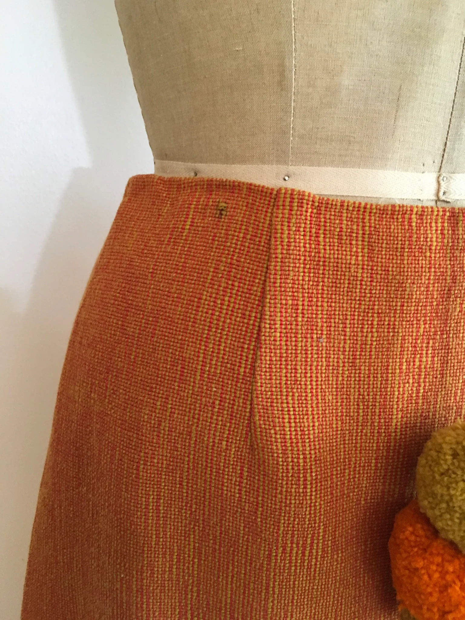 60's/70's Orange Wool Woven Skirt with Orange and Green Fringe by Marlene Ziam - Image 6