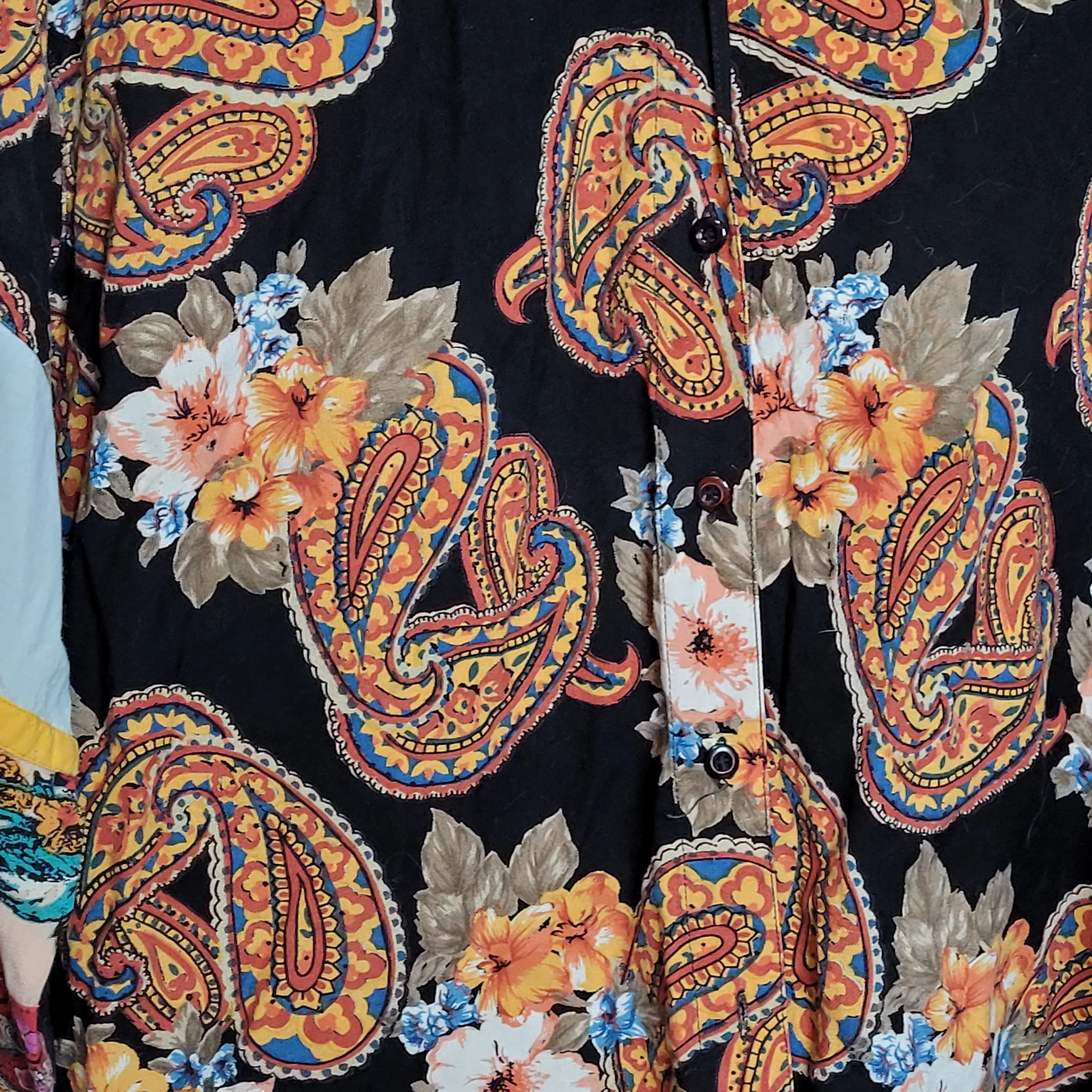 60s/70s Paisley Blouse Button Front Rayon India by Take Away - Image 3