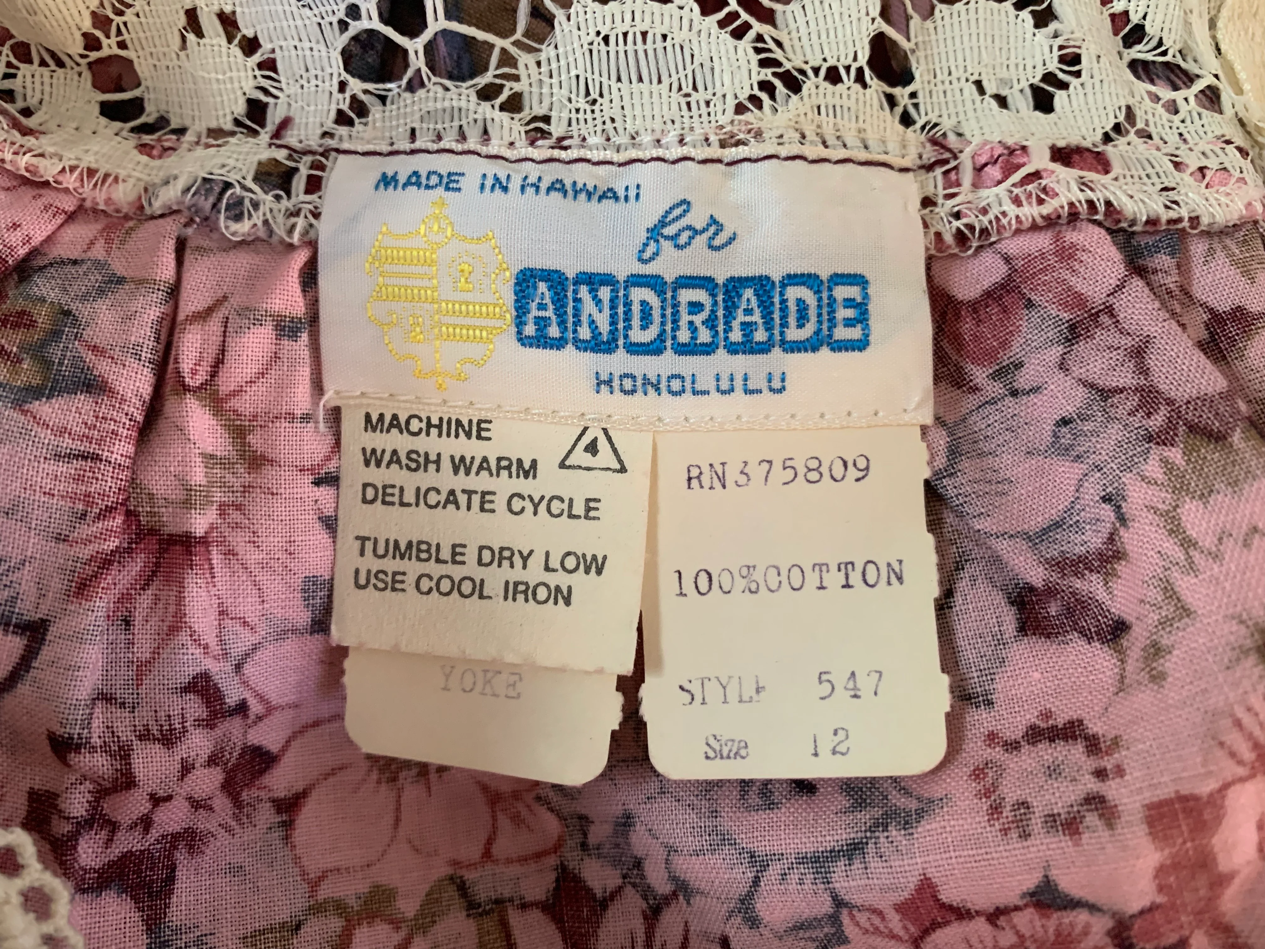 60s/70s Pink And Blue Floral Hawaiian Muumuu Dress By Andrade Honolulu - Image 10