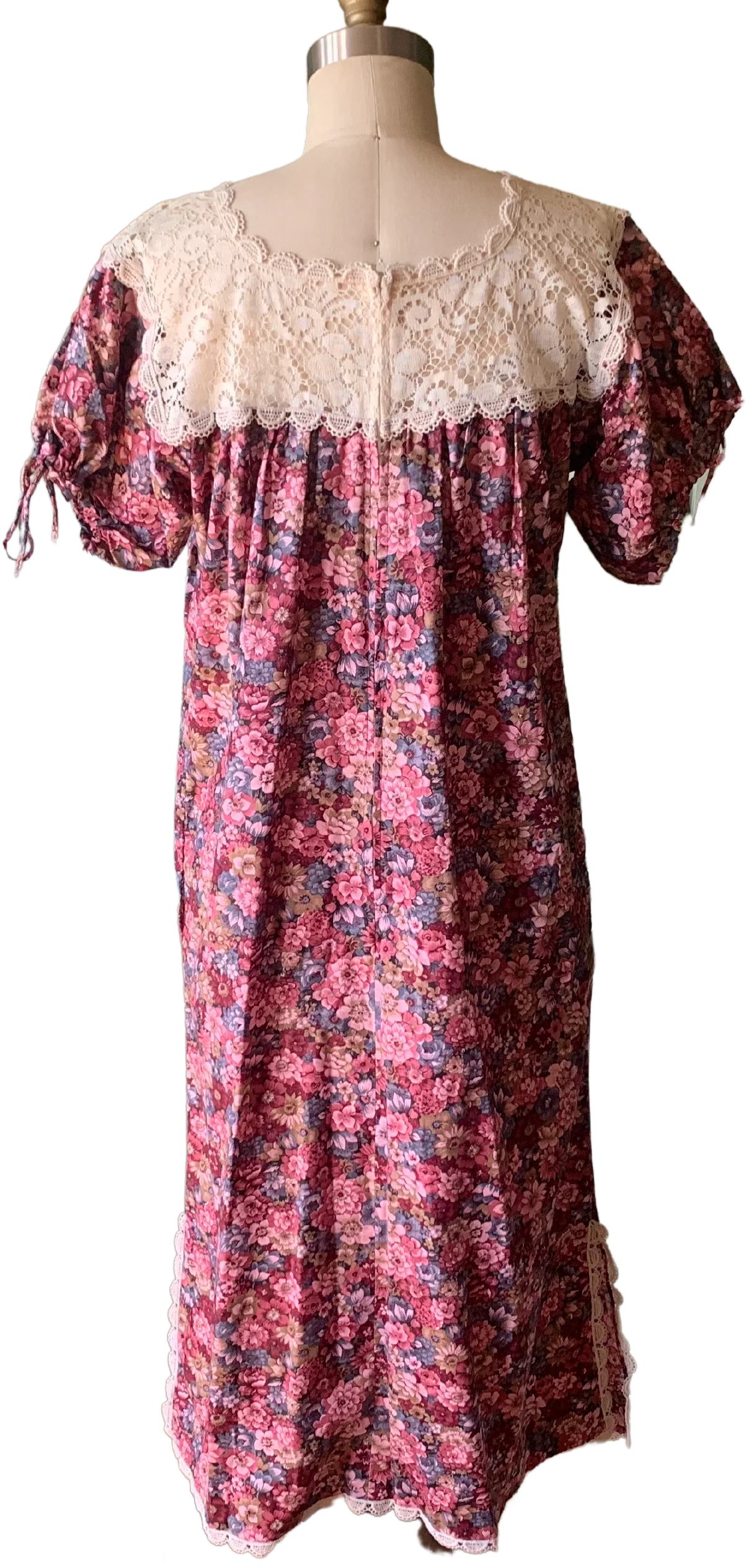 60s/70s Pink And Blue Floral Hawaiian Muumuu Dress By Andrade Honolulu - Image 2