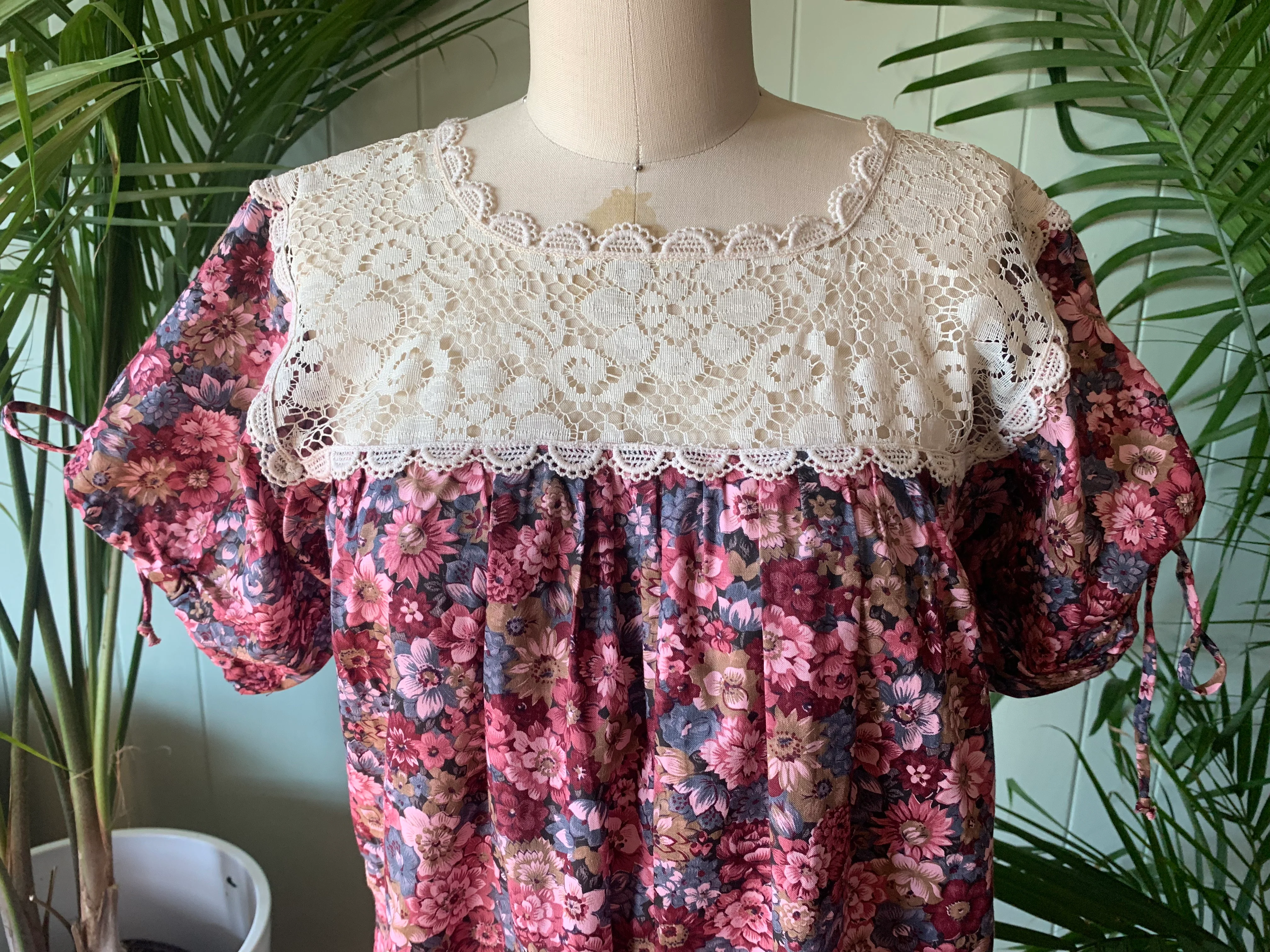 60s/70s Pink And Blue Floral Hawaiian Muumuu Dress By Andrade Honolulu - Image 3
