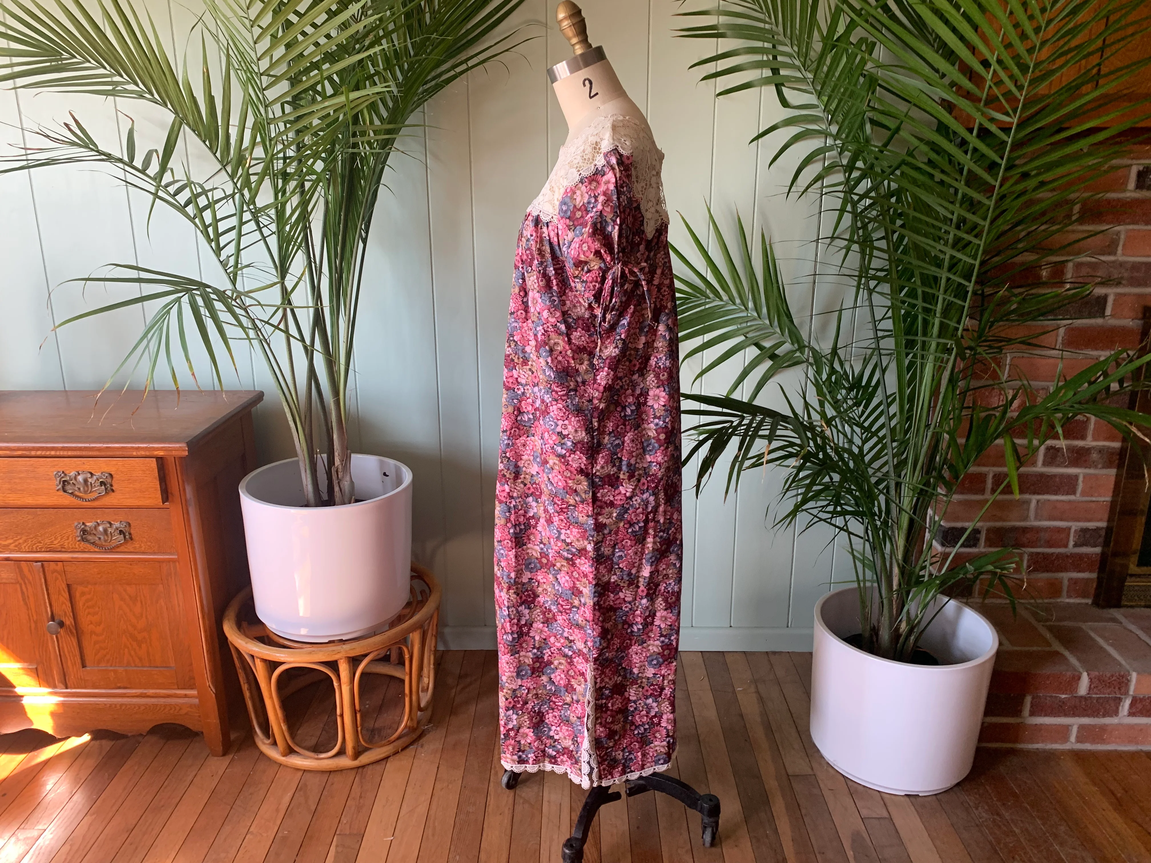60s/70s Pink And Blue Floral Hawaiian Muumuu Dress By Andrade Honolulu - Image 5