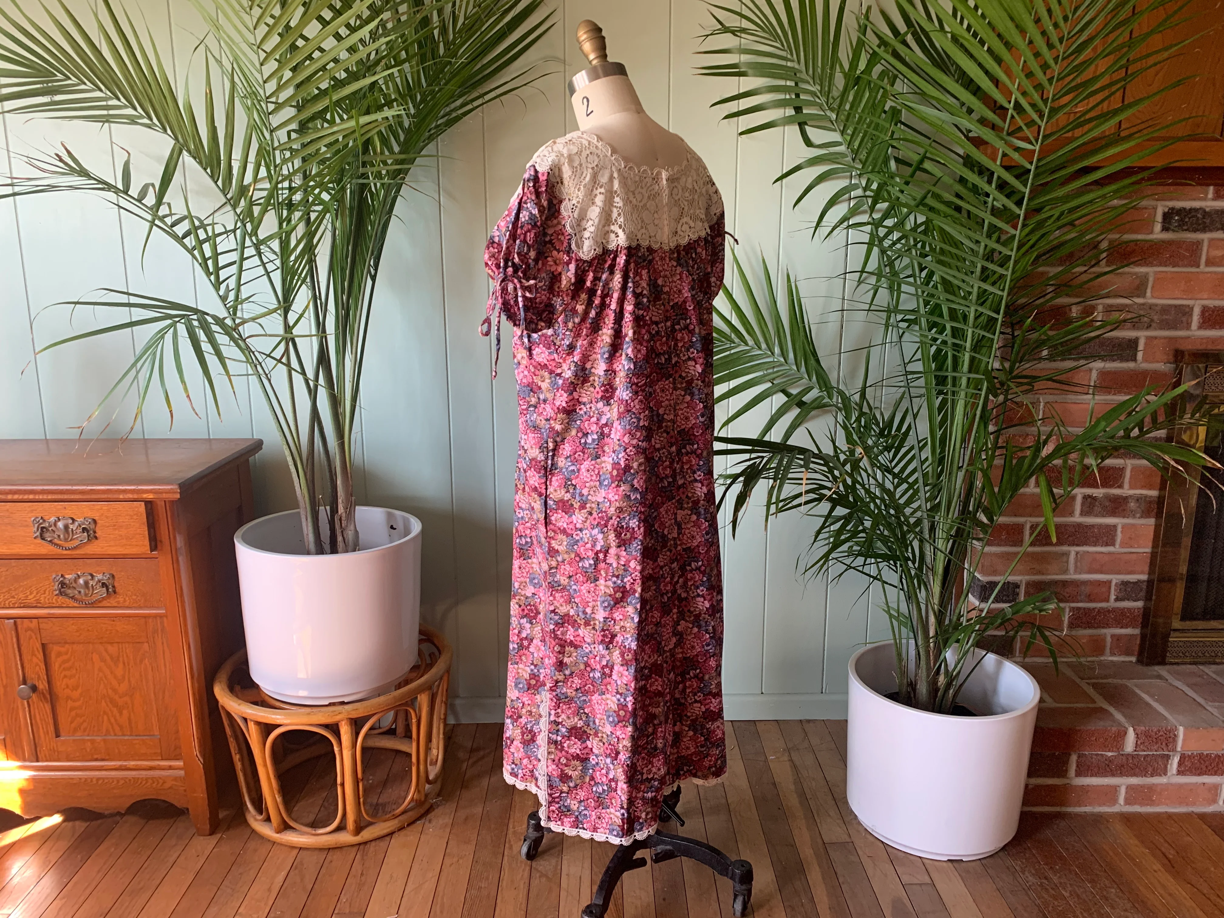 60s/70s Pink And Blue Floral Hawaiian Muumuu Dress By Andrade Honolulu - Image 6