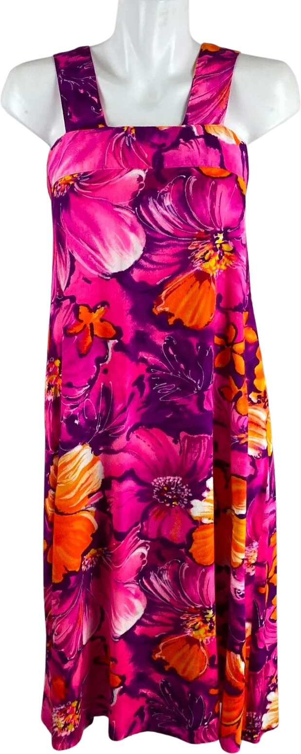 60s/70s Pink Floral Hawaiian Barkcloth A-line Dress
